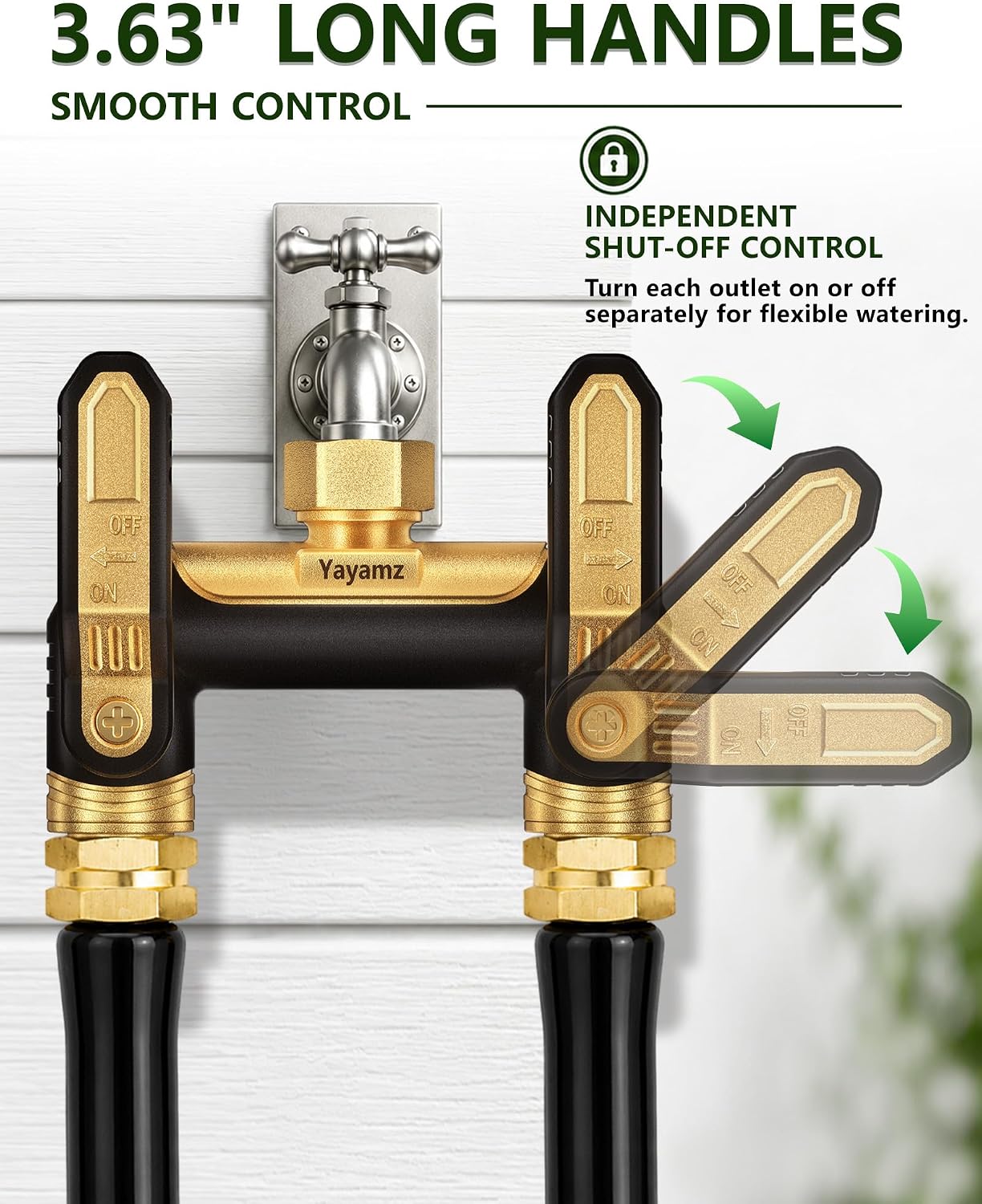 Garden Hose Splitter 2 Way, Heavy Duty Metal Water Hose Spigot Splitter | Shut Off Valves,3.6" Easy-Turn Handles,Full