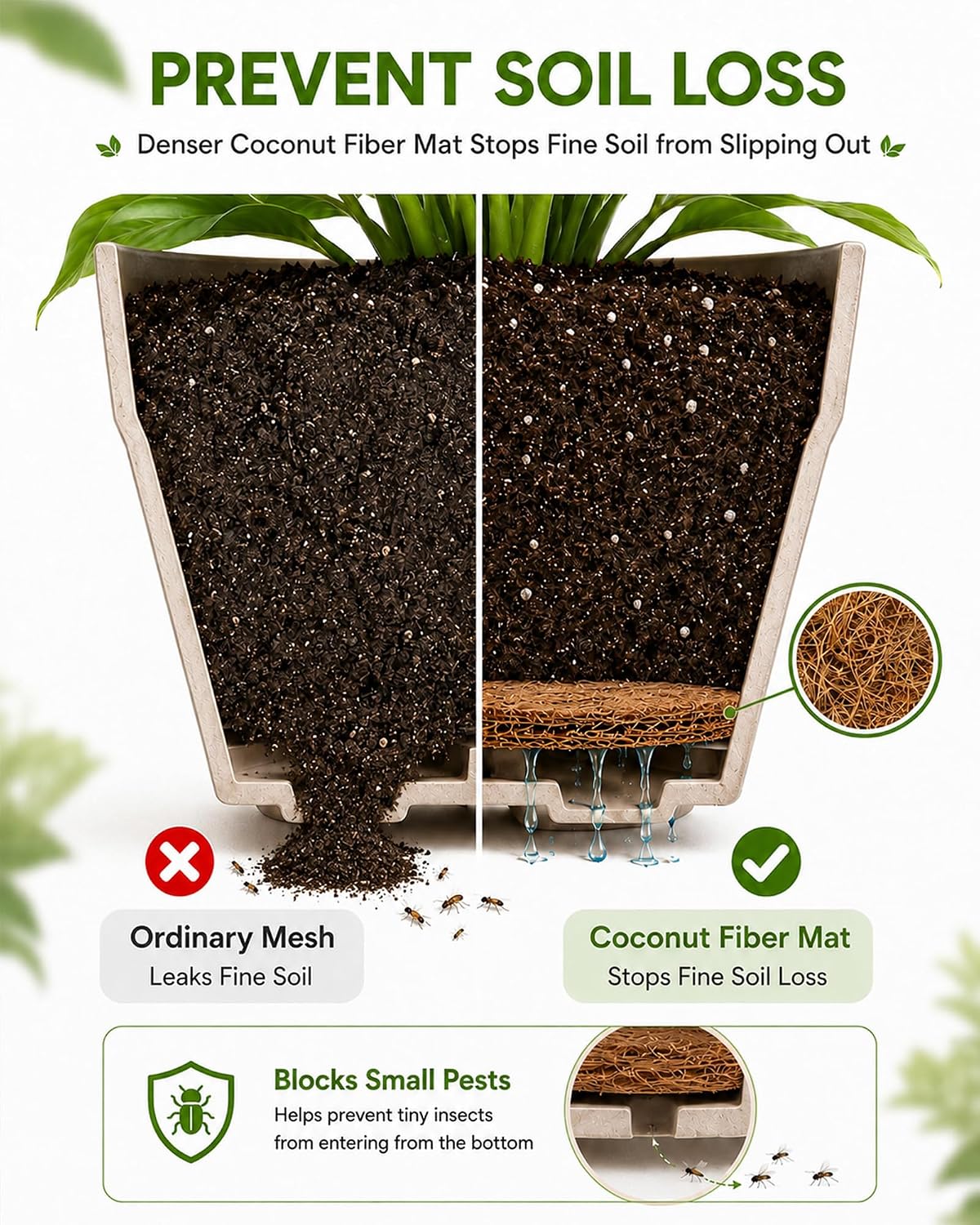 Coco Coir Drainage Mesh Pads for Flower Pots, 12 Pcs Pot Hole Covers(9inch,12pcs) | Natural Coconut Fiber Inserts for