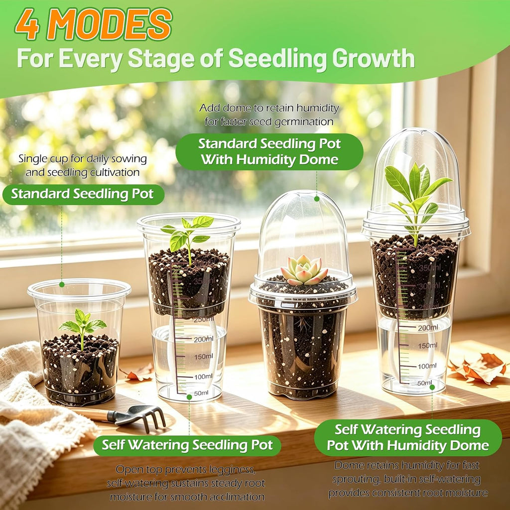30 Pack 3.5" Self Watering Propagation Pots, Seed Starter Cups with Dome | Large Dual-Layer Clear Pots, Vent Dome