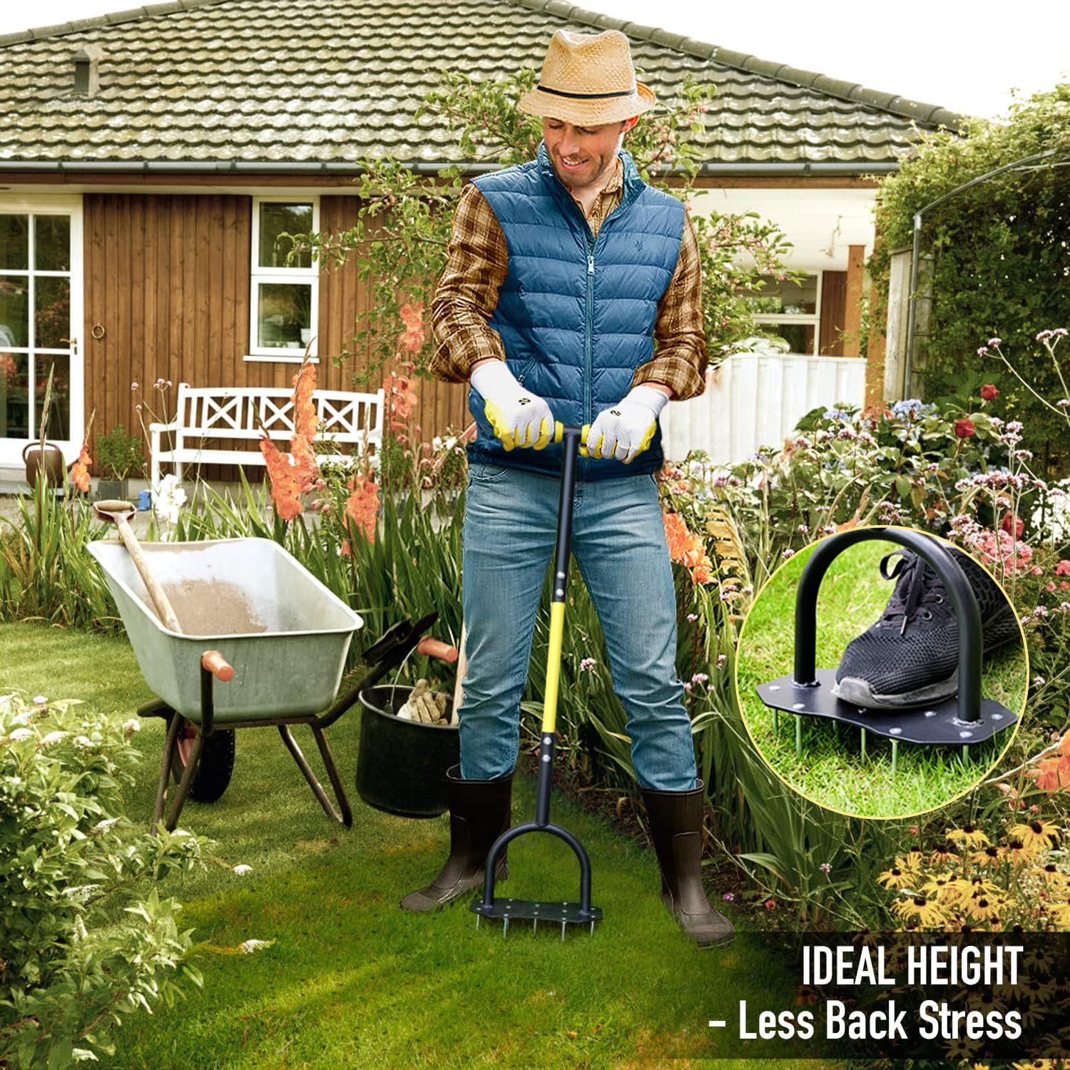 Lawn Aerator Tool, Updated 36" Spike Aerator Lawn Tool with Longer Spikes, Pre-Assembled Manual Grass Aerator for Lawn