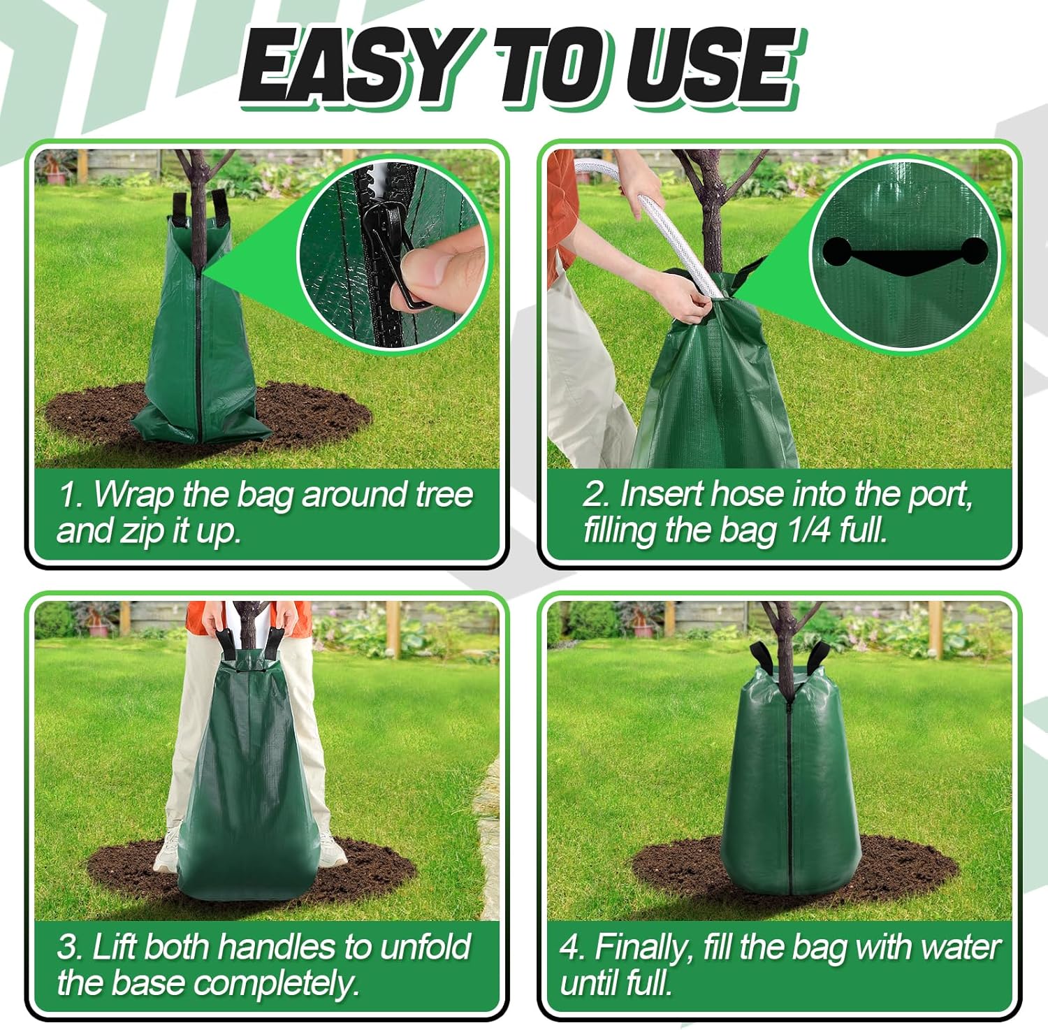 4Pcs 20 Gallon Tree Watering Bag, Slow Release Drip Irrigation Bags | Summers/Droughts Deep Watering, Easy Setup