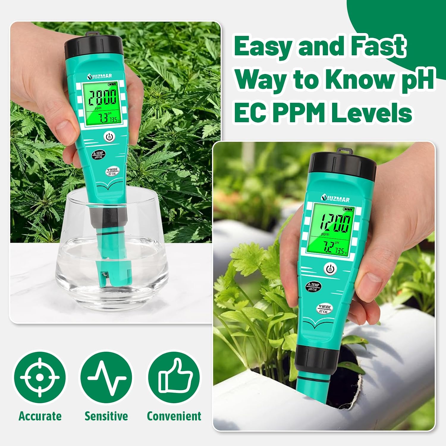 pH Meter for Hydroponics EC pH Monitor pH ppm Tester for hydroponics System Simultaneous Measurement of pH EC TDS