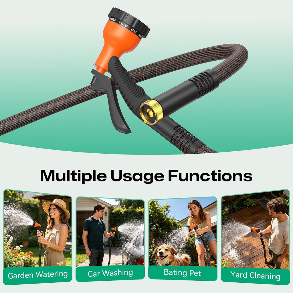 Garden Hose 100ft NON-EXPANDABLE Water Hose, 3-Layer Lightweight Nylon Braided Hose for Yard, Car Wash & Pet Shower