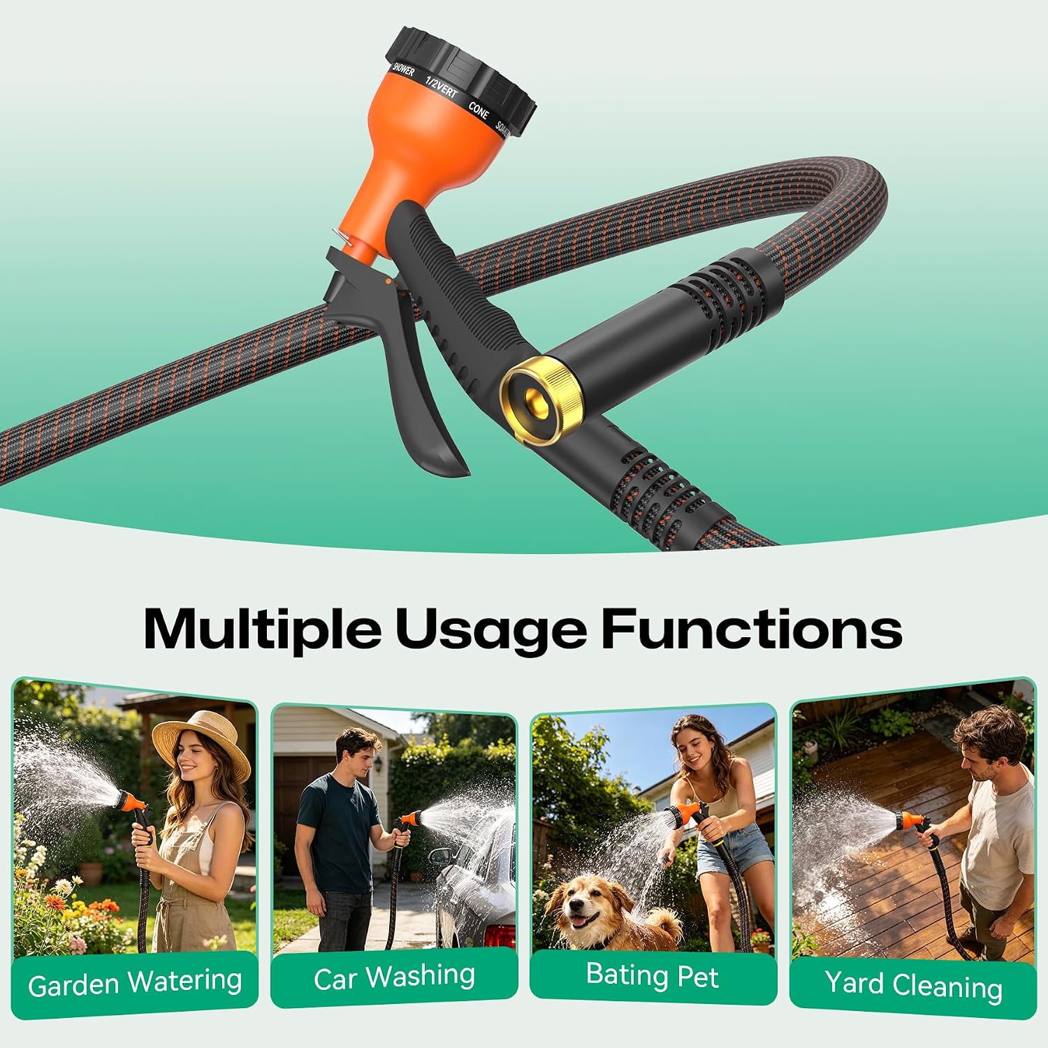 Garden Hose 100ft NON-EXPANDABLE Water Hose, 3-Layer Lightweight Nylon Braided Hose for Yard, Car Wash & Pet Shower