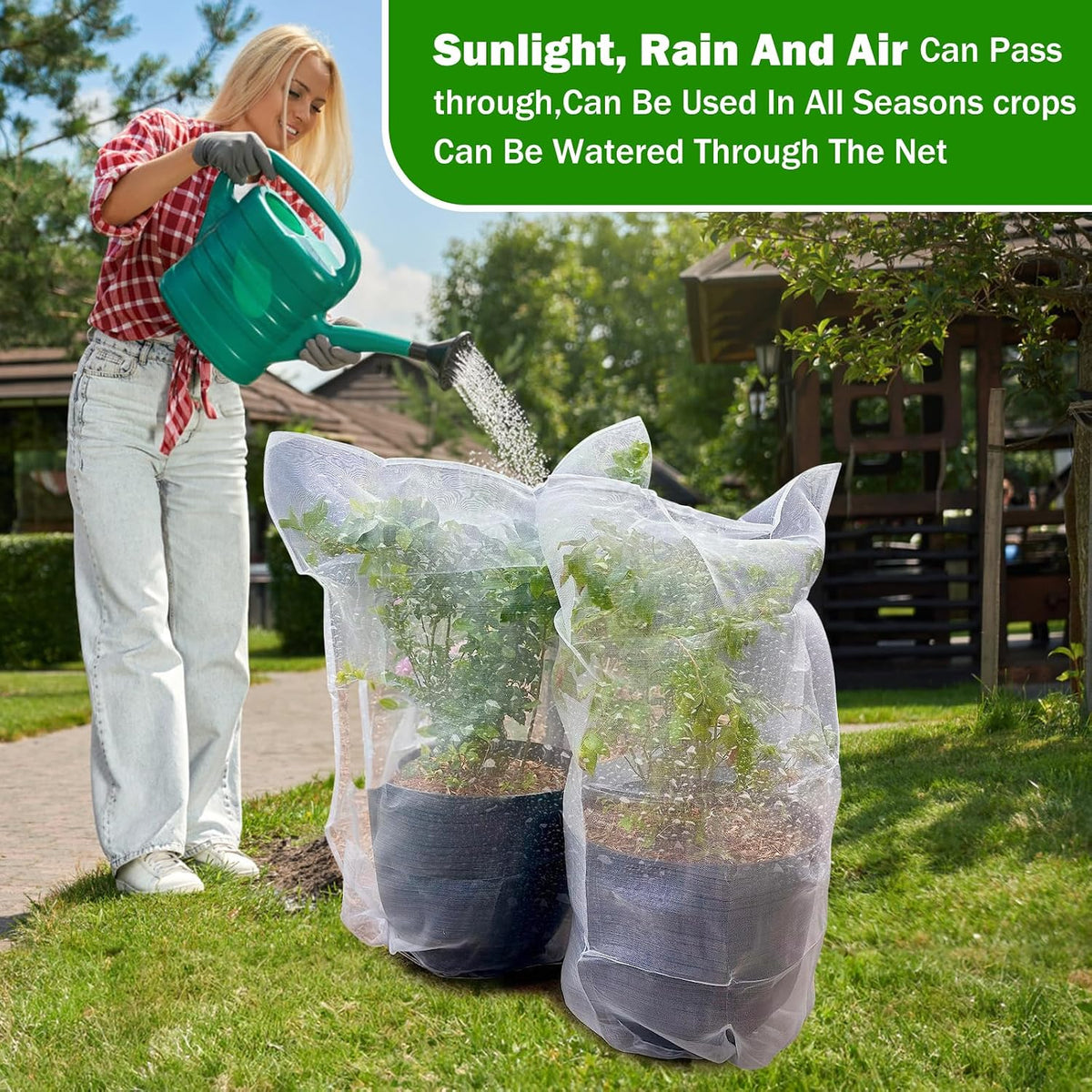 4 Pack Garden Mesh Netting for Plants 2.6x3.3ft - 3.3x4.9ft Insect Bird Netting Pest Barrier Bag with Drawstring 2 Size