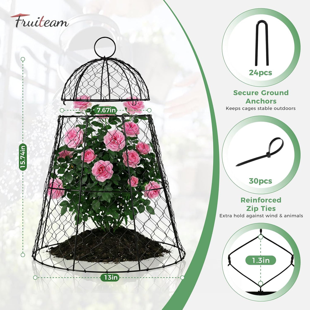 FRUITEAM Metal Plant Covers 6pcs, Heavy Duty Garden Cloche Plant Cage | 13"x15.8"H Rust-Proof Plant Protectors from