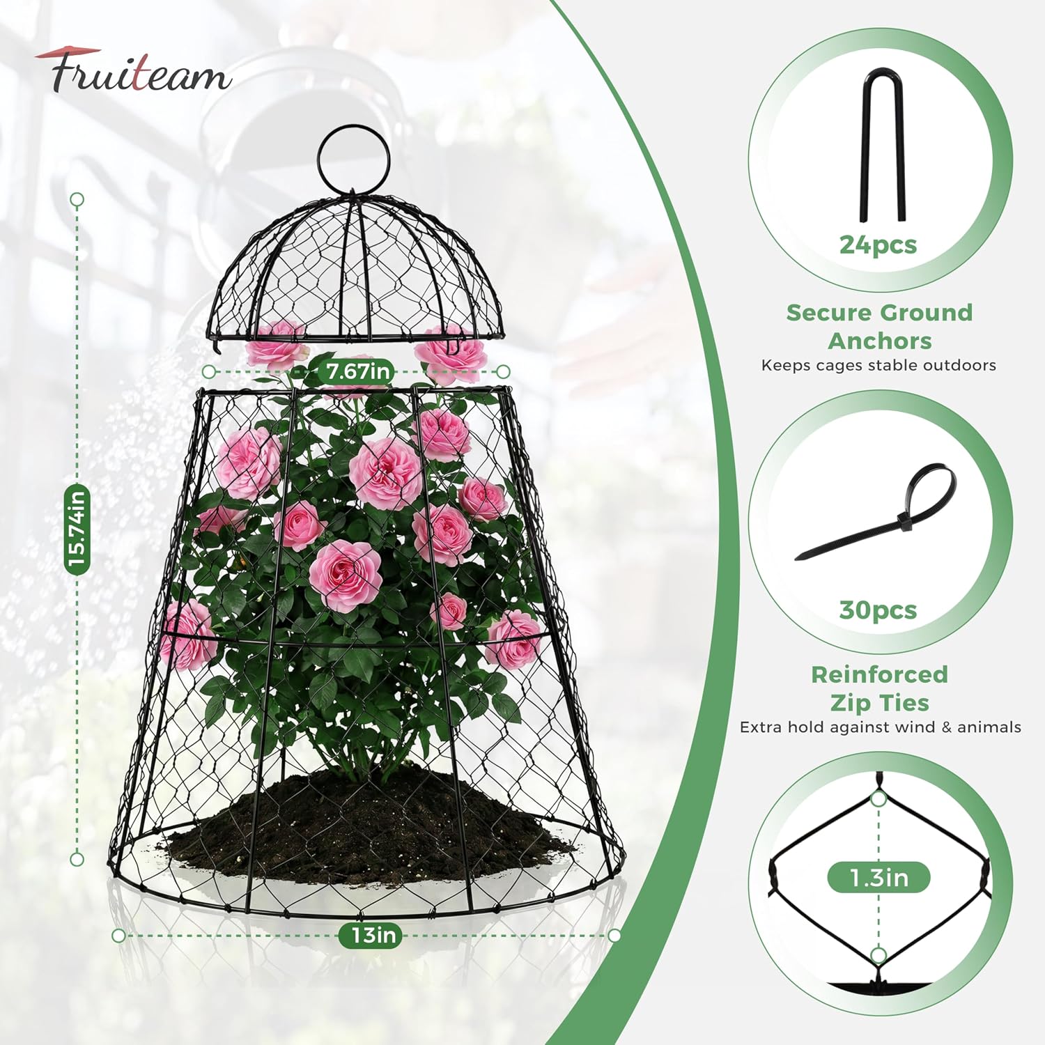 FRUITEAM Metal Plant Covers 6pcs, Heavy Duty Garden Cloche Plant Cage | 13"x15.8"H Rust-Proof Plant Protectors from