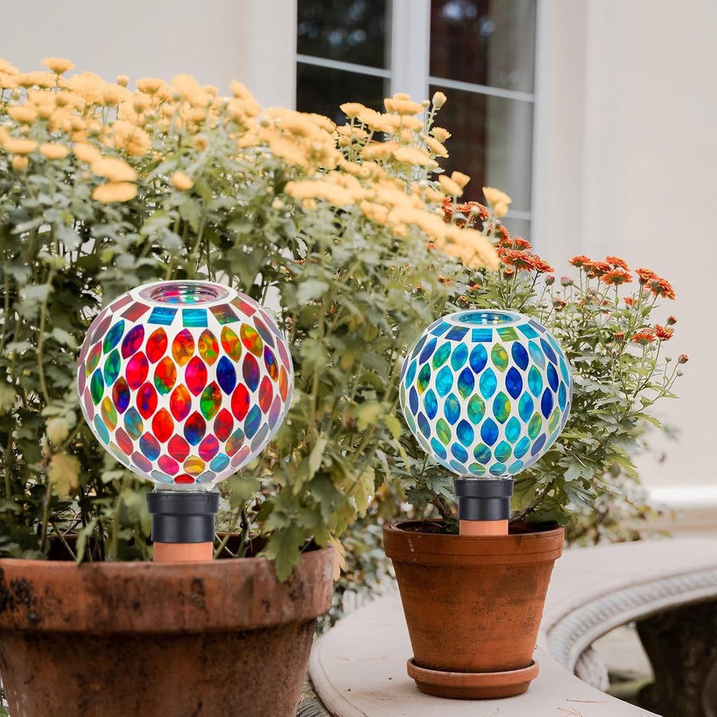 Mosaic Plant Watering Globes 2 Pack Terracotta Watering Spikes | Self Watering Planter Insert Automatic Waterer Device