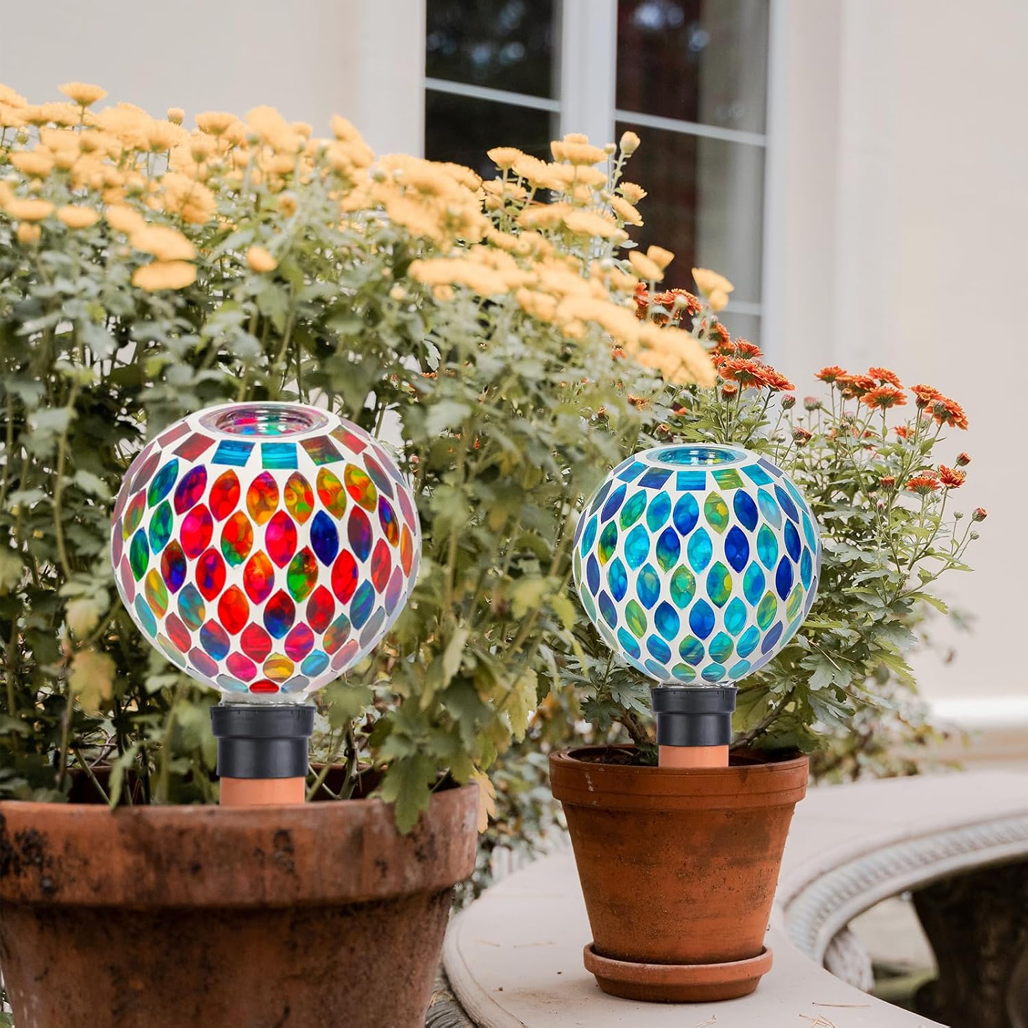Mosaic Plant Watering Globes 2 Pack Terracotta Watering Spikes | Self Watering Planter Insert Automatic Waterer Device