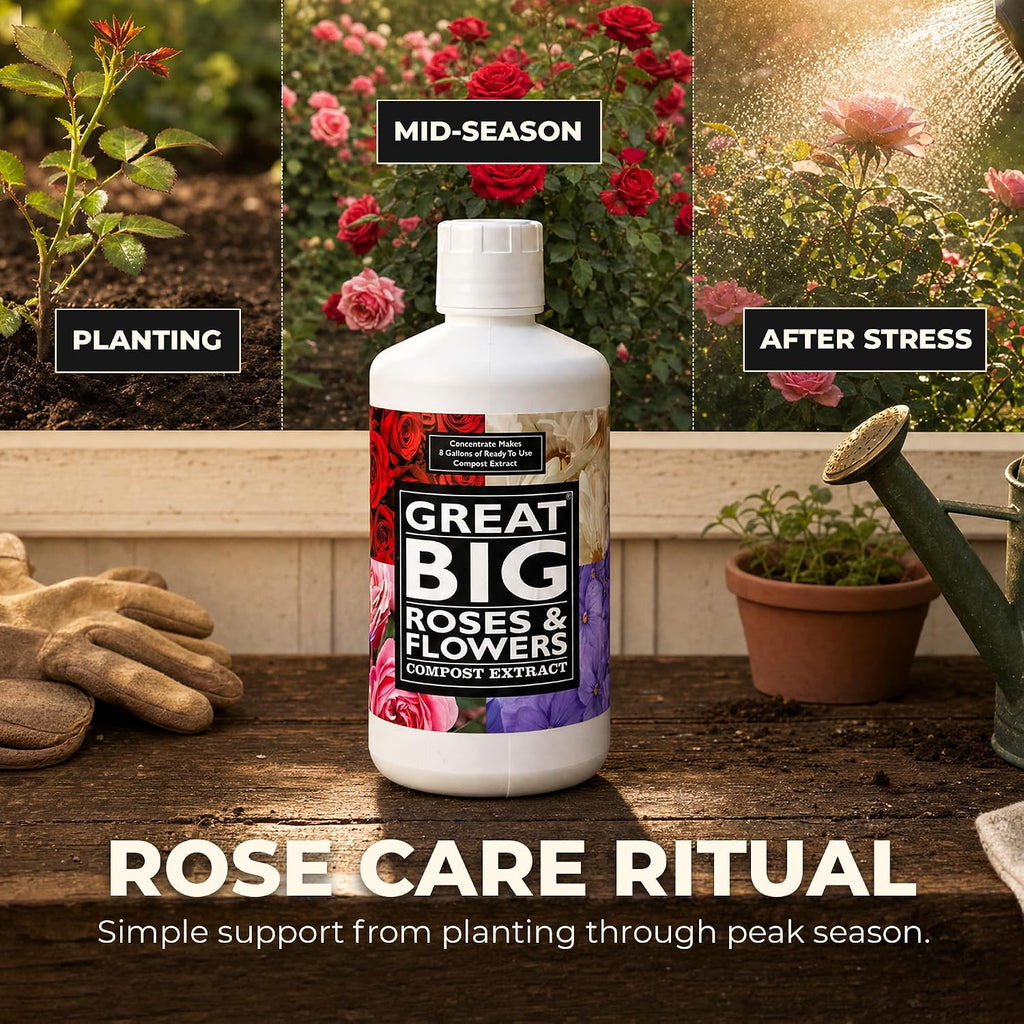 Great Big Roses Fertilizer Booster for Rose & Flower Gardens, 32 Ounce | Organic; For Roses, Flowers, Hydrangeas &