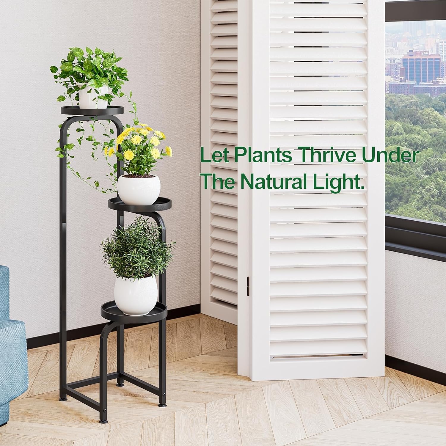 INGIORDAR Plant Stand Indoor Outdoor Corner Tiered Plant Shelf 3 Tier Metal | Space-saving Tiered Design Displays