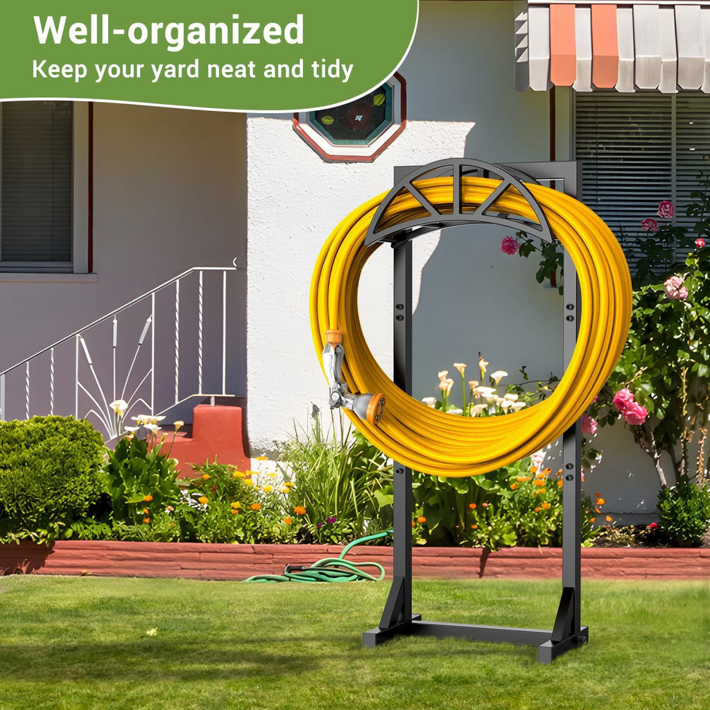 Pattiumo Garden Hose Holder Stand, Heavy Duty Freestanding Metal Hose Holder with 4 Spikes, Hose Reel Alternative Holds
