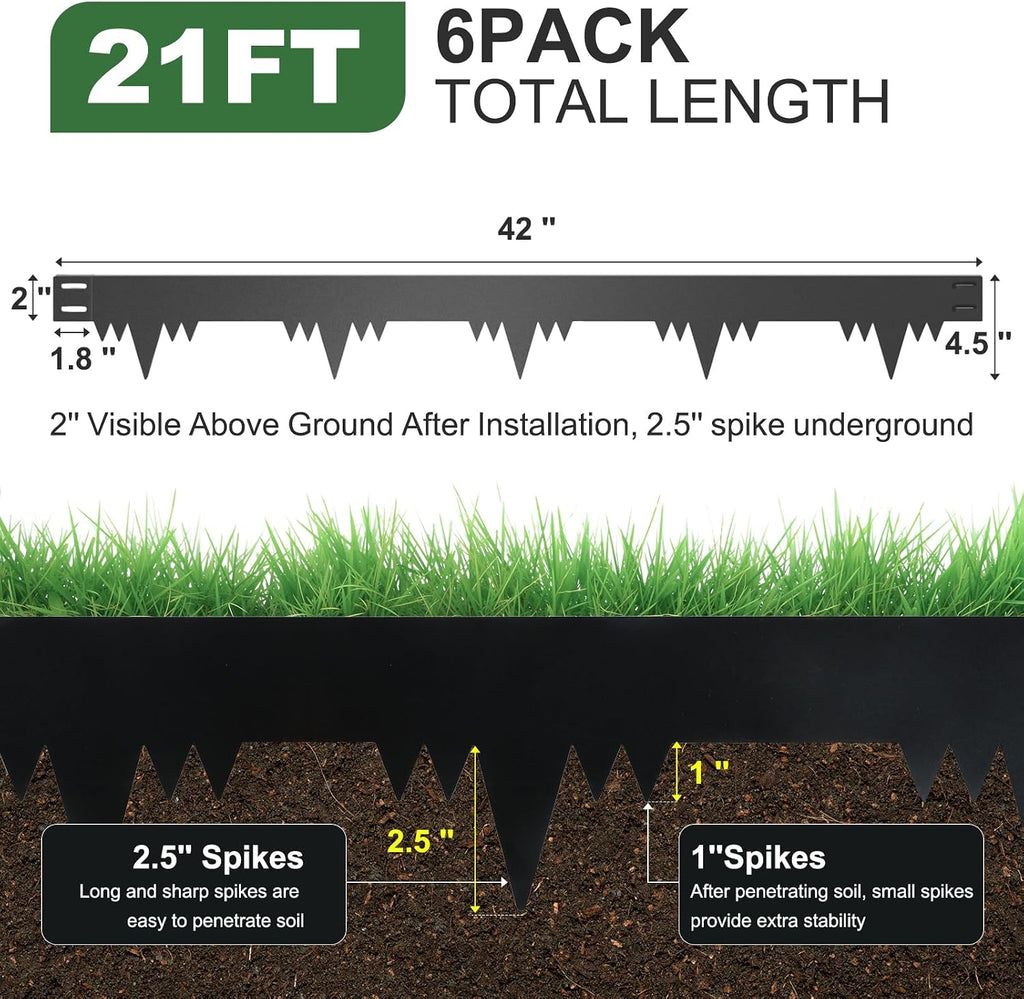 Metal Landscape Edging Border 6 Packs 42'' L x 4.5'' H, Galvanized Steel Garden Edging Border with 6 Stakes, Hammer-in