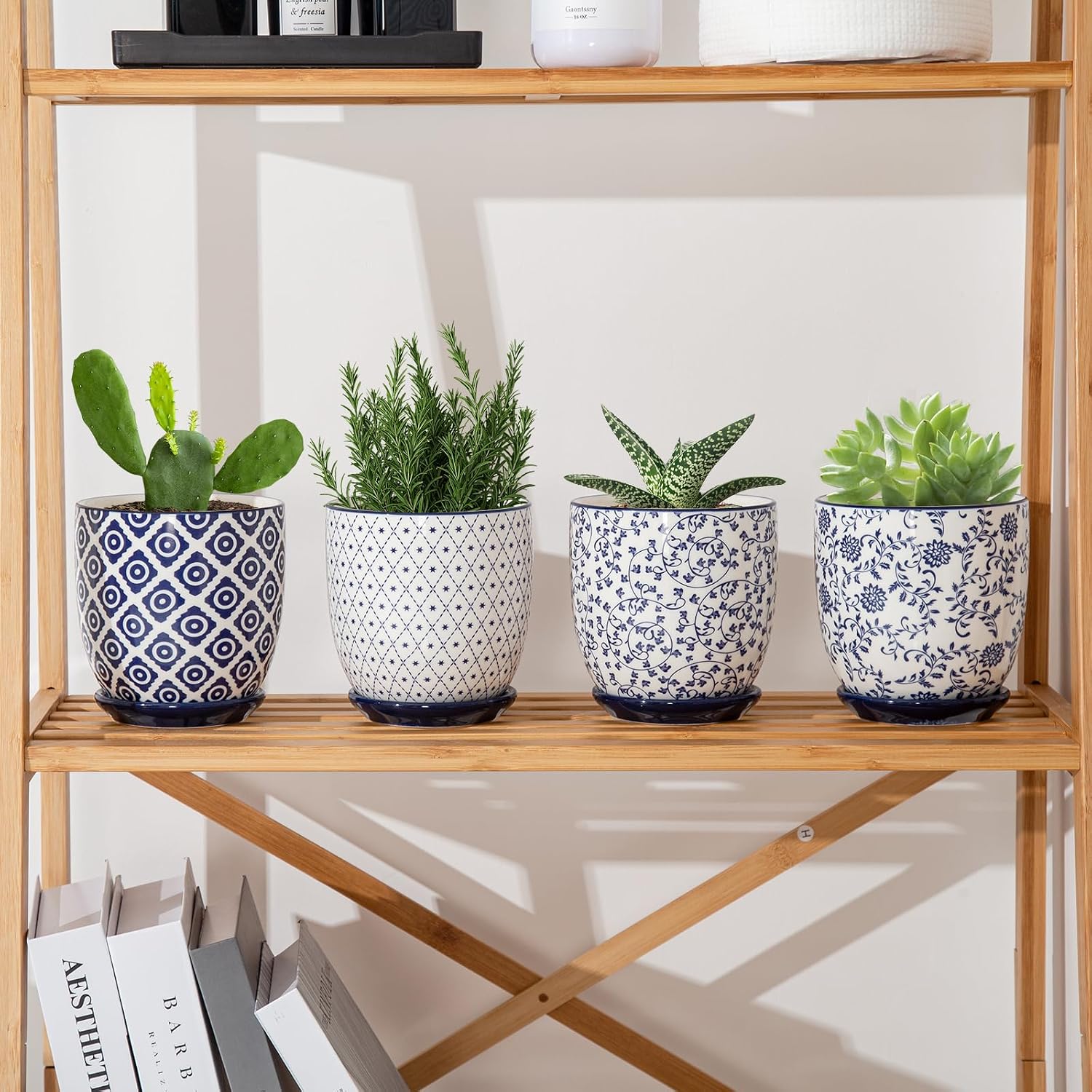 4.6 Inch Ceramic Small Succulent Planter Pots Set of 4 | Flower Pot with Drainage Holes and Saucers for Indoor Plant