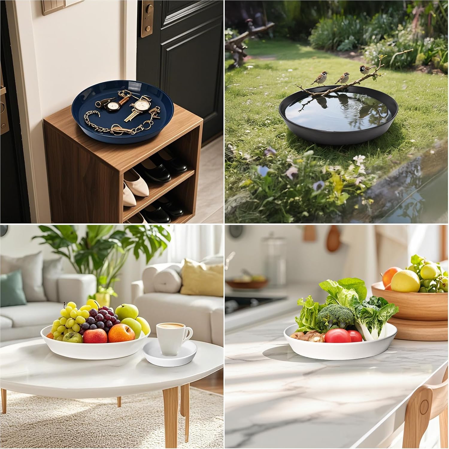 Ceramic Plant Saucer Tray 9 10 11 Inch Blue, 11.3" OD x9.7 ID x1.8 Deep| Round Sturdy Heavy Duty Glazed Bevel Planter