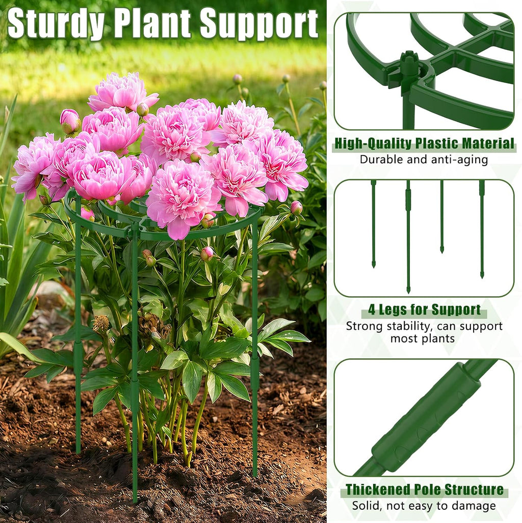 MJZ 4 Pack Peony Cages and Supports, 11.8" D x 25" H Plastic Plant Supports | Peony Support Cage Flower Support Rings