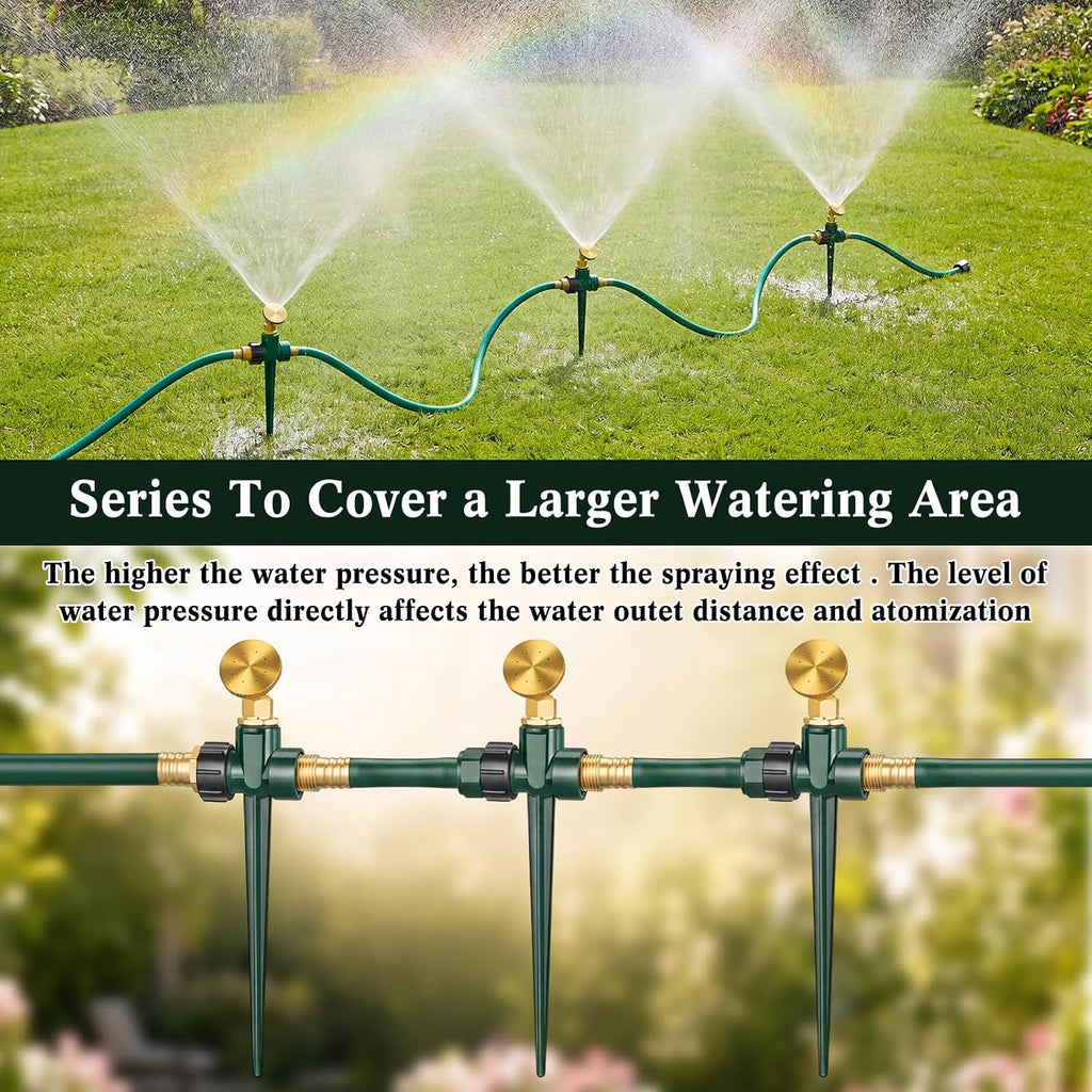 Tioncy 4 Pack Metal Lawn Sprinkler for Yard with Brass Nozzle & Aluminum Alloy Spike Base, Adjustable Automatic Garden