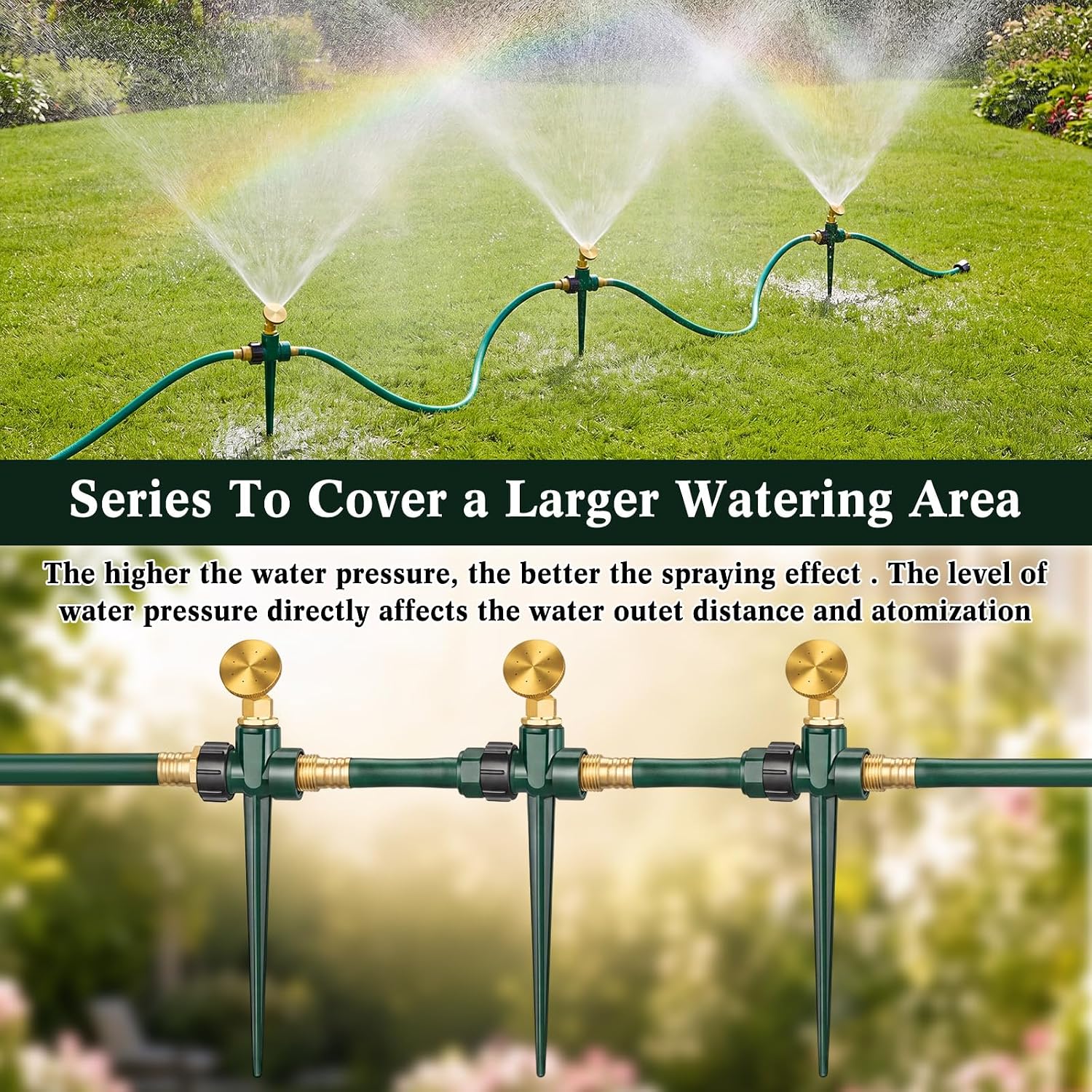 Tioncy 4 Pack Metal Lawn Sprinkler for Yard with Brass Nozzle & Aluminum Alloy Spike Base, Adjustable Automatic Garden