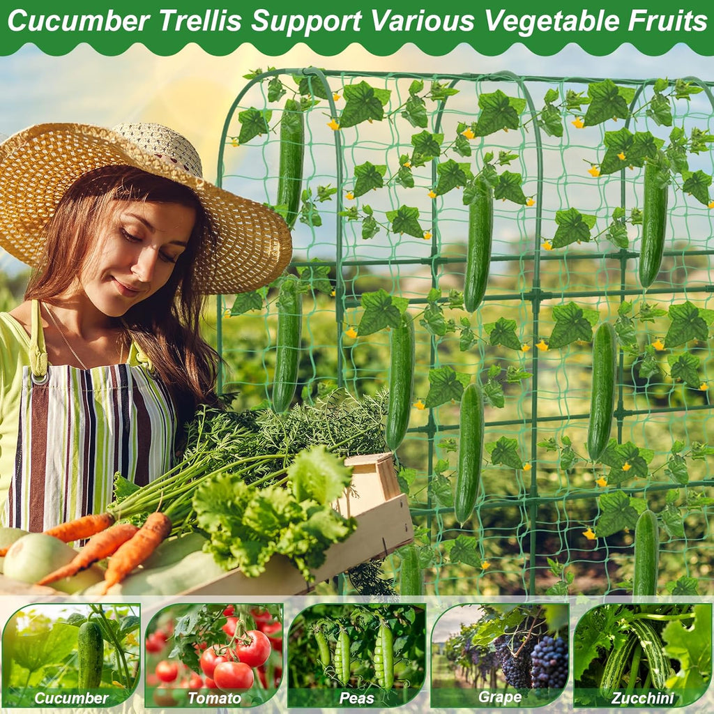 67 x 50 Cucumber Trellis for Raised Bed, U-Shape Metal Large Garden Trellis for Climbing Plants Outdoors with Netting