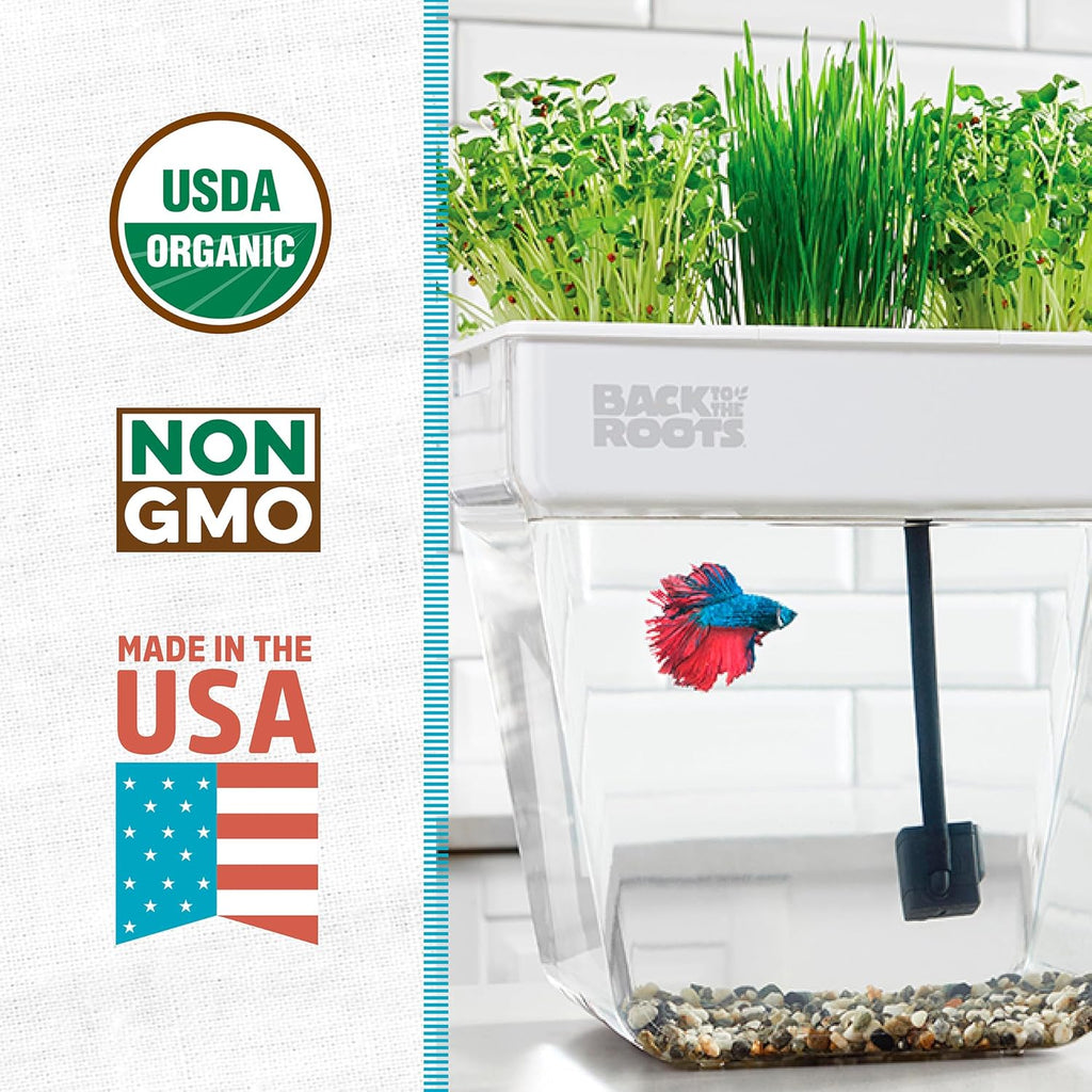 Back to the Roots Indoor Aquaponic Garden - 3 Gallon Self Watering, Mess-Free Planter and Self-Cleaning Fishtank for