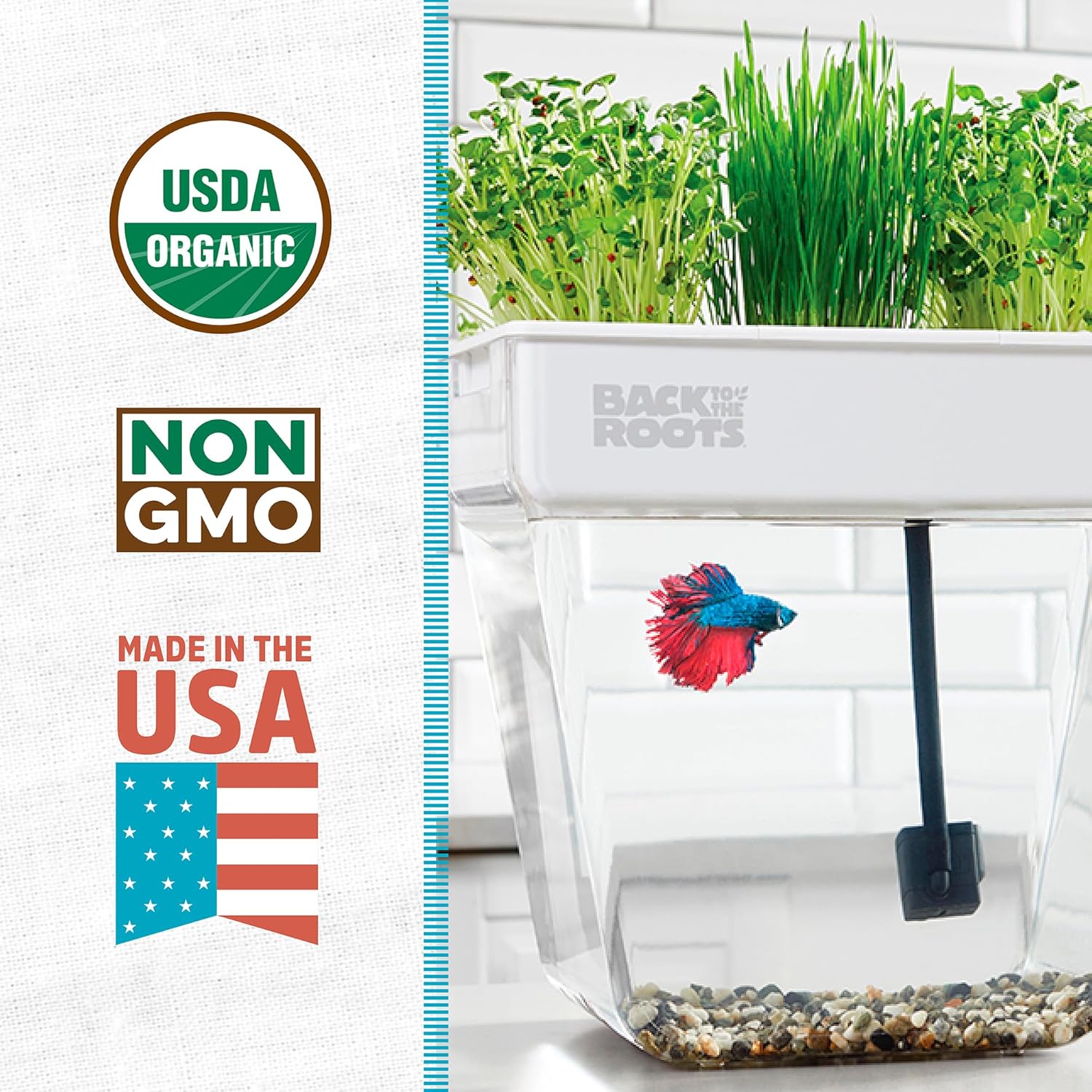 Back to the Roots Indoor Aquaponic Garden - 3 Gallon Self Watering, Mess-Free Planter and Self-Cleaning Fishtank for
