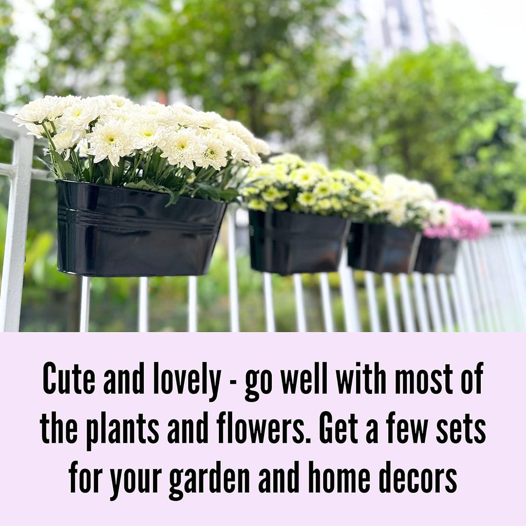 LaLaGreen Rail Planter Outdoor Plants(11.8 Inch, 10 Pack) Black Metal Iron Hanging Flower Pots Deck Railings Fence