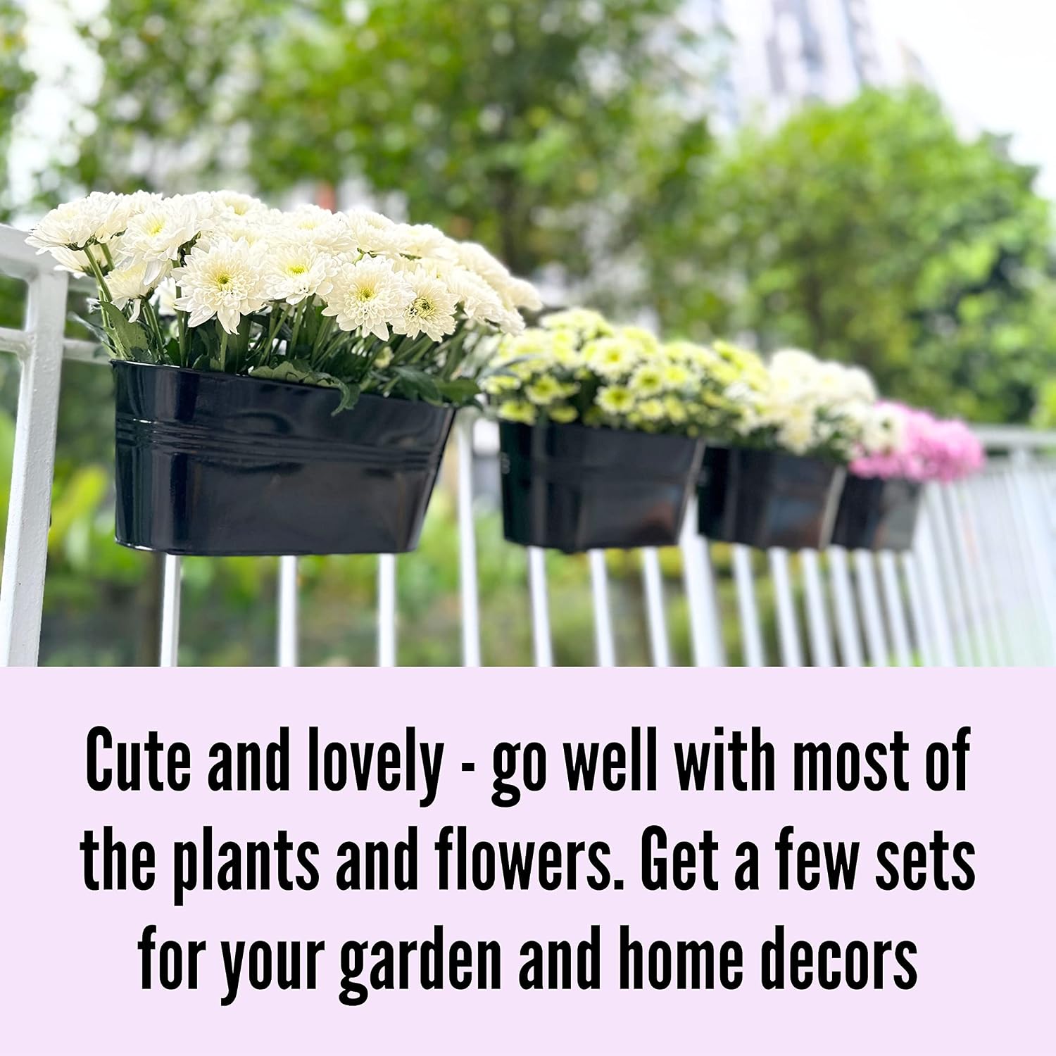 LaLaGreen Rail Planter Outdoor Plants(11.8 Inch, 10 Pack) Black Metal Iron Hanging Flower Pots Deck Railings Fence