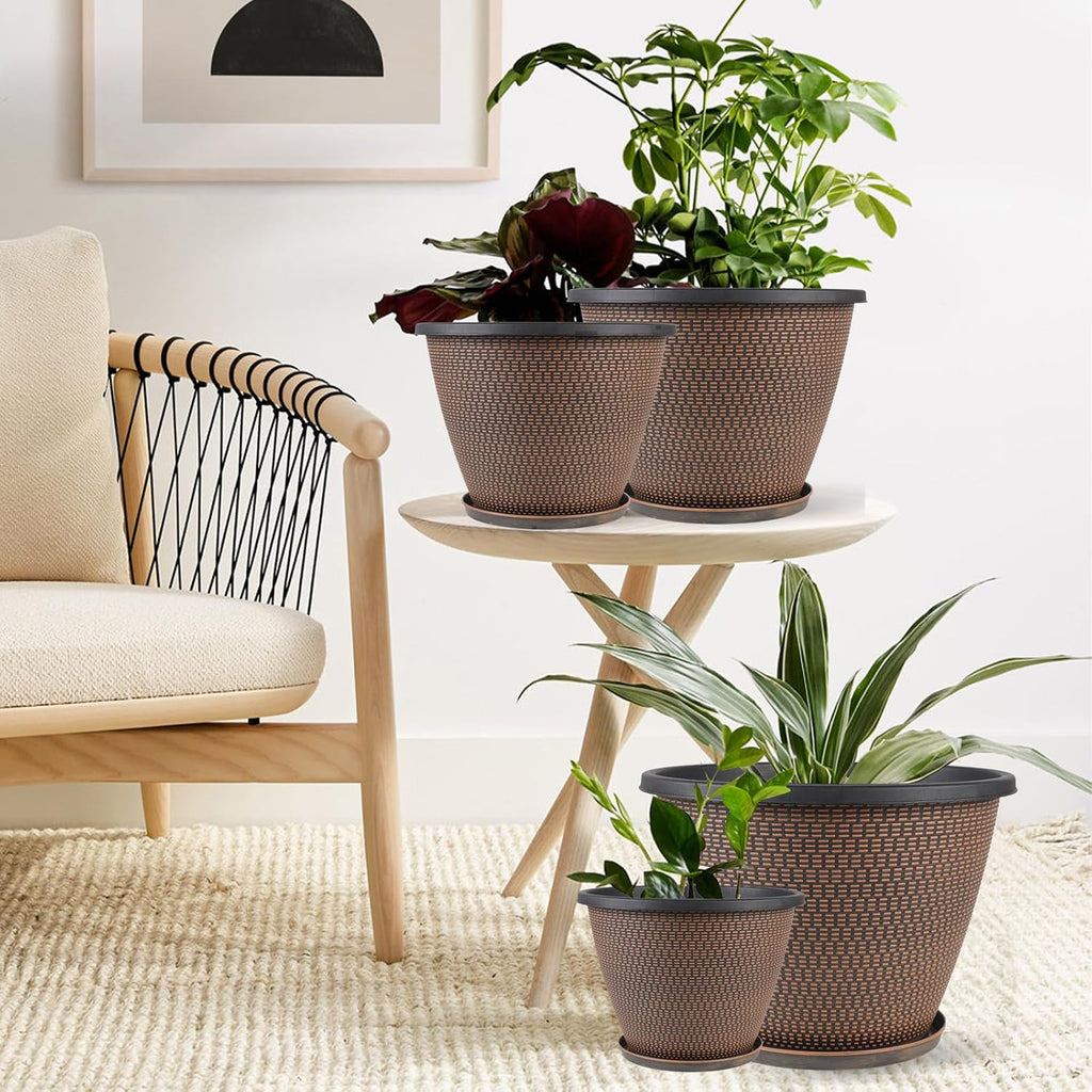 12 inch Pots for Plants, 4 Pack Large Outdoor Planter Pots with Saucers | Plastic Flower Pots for Indoor Plants with