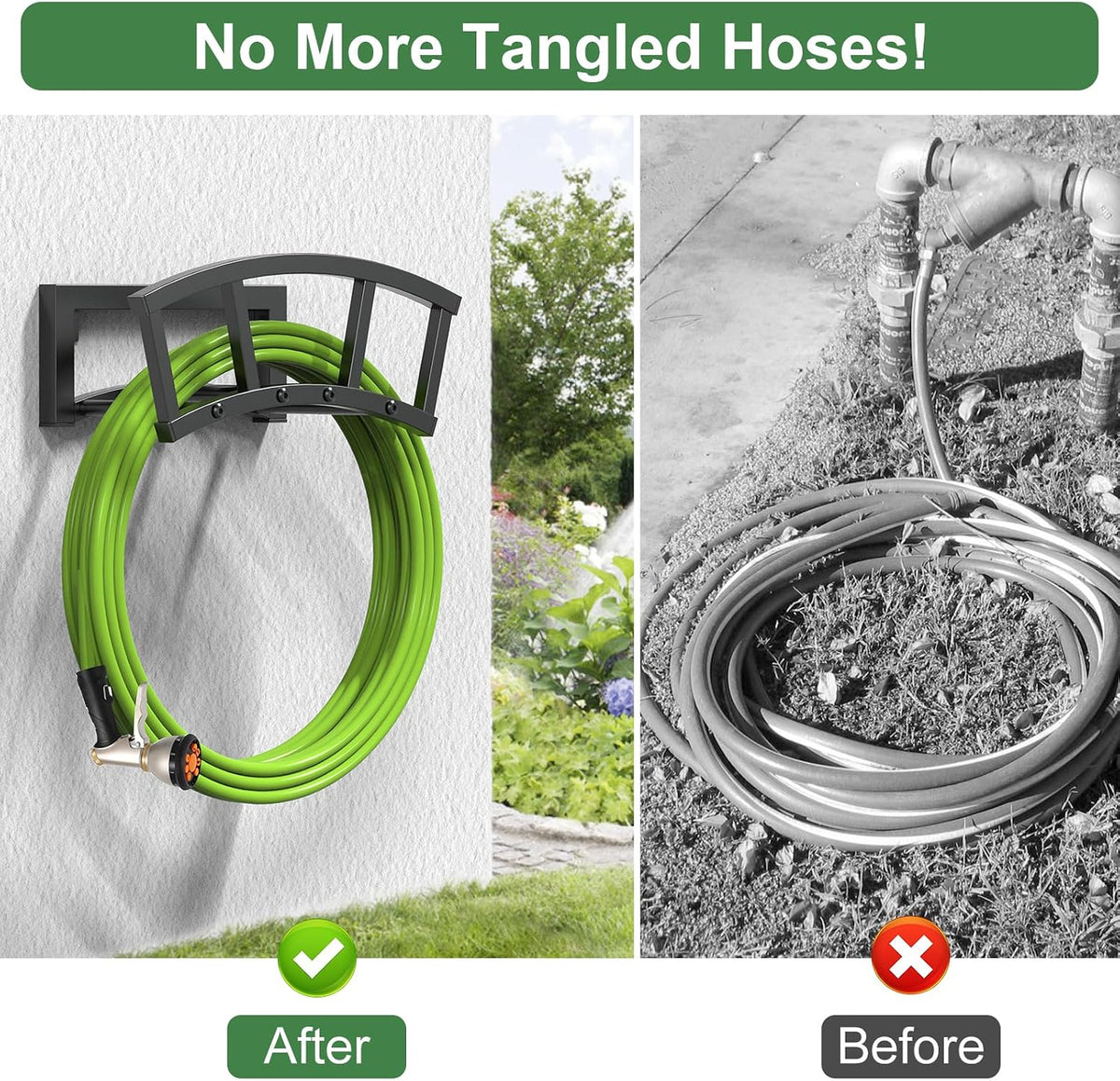 OLV Garden Hose Holder Wall Mounted, Outdoor Heavy Duty Metal Water Hose Holder Hanger Holds 125-ft Water Pipe, Sturdy