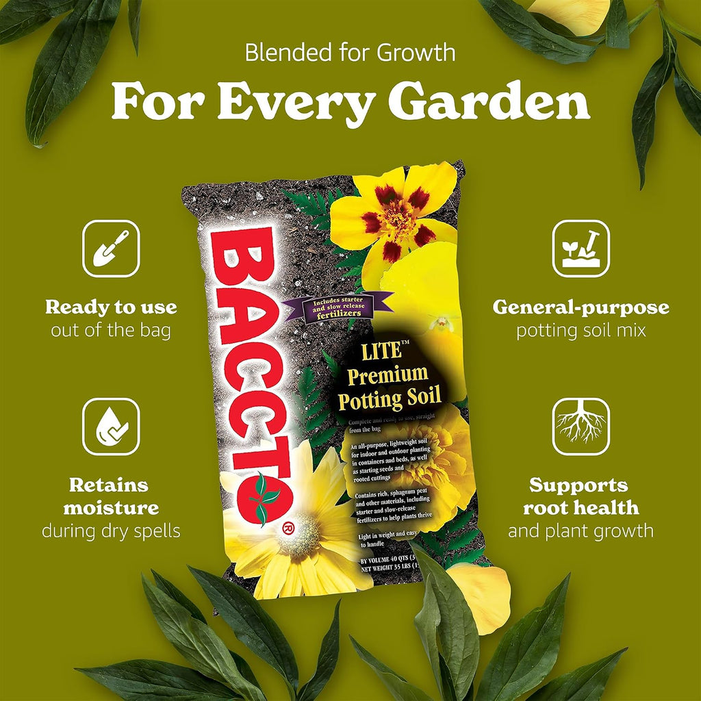 Michigan Peat 1440 Baccto Lite Premium Potting Soil for Gardening, Seed Starting, Propagation, and More, 40 Quart Bag