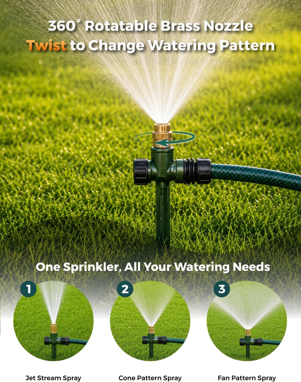 4 Pack Heavy-Duty Metal Lawn Sprinkler for Yard, 360° Irrigation Coverage with Adjustable Brass Nozzle & Rust-Resistant