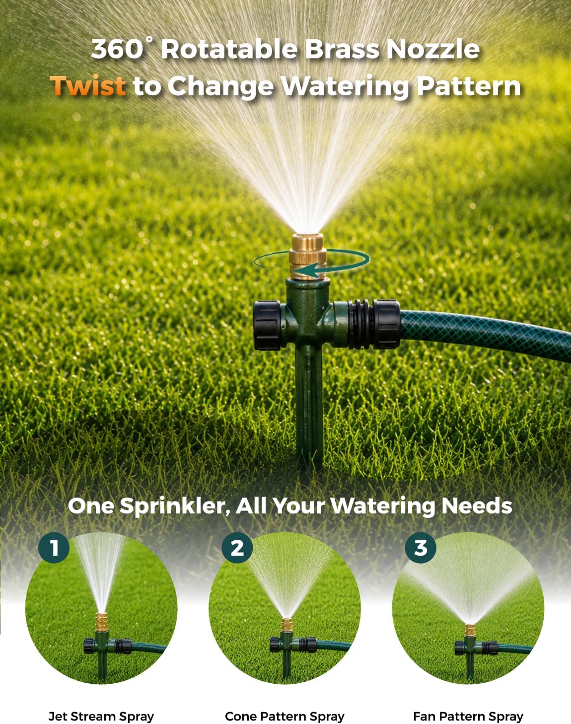 4 Pack Heavy-Duty Metal Lawn Sprinkler for Yard, 360° Irrigation Coverage with Adjustable Brass Nozzle & Rust-Resistant