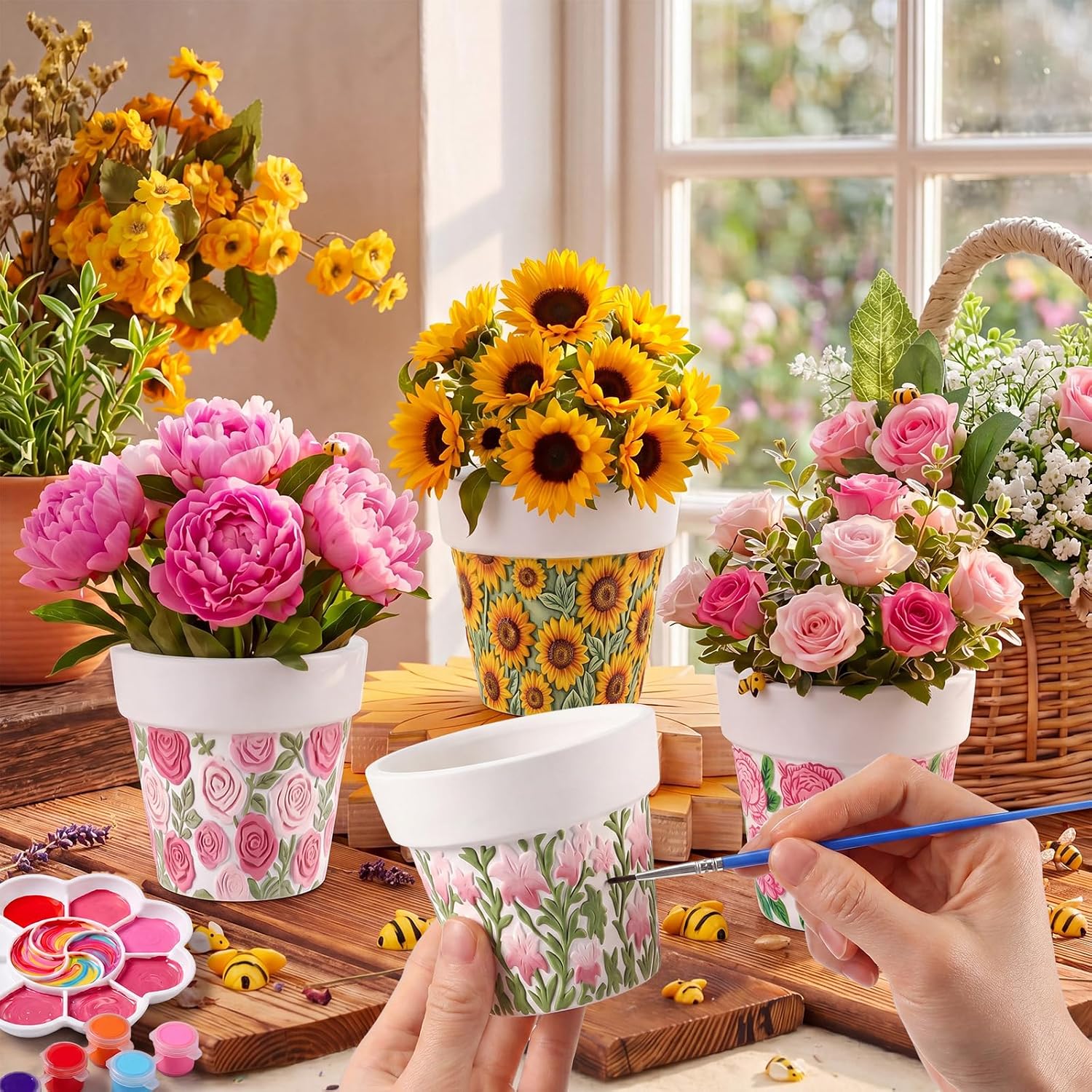 Zubebe 8 Pcs Paint Your Own Ceramic Pots Bulk Unfinished Succulent Pots Craft Kit with Drainage Hole Mini Paintable