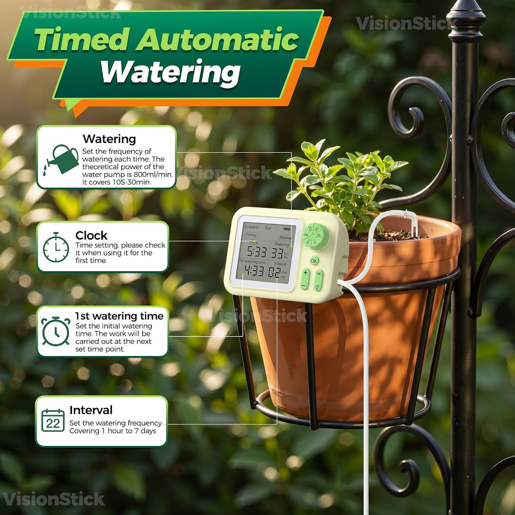 Automatic Indoor Drip Irrigation System with Programmable Timer Auto Vacation Plant Waterer for Up to 15 Potted