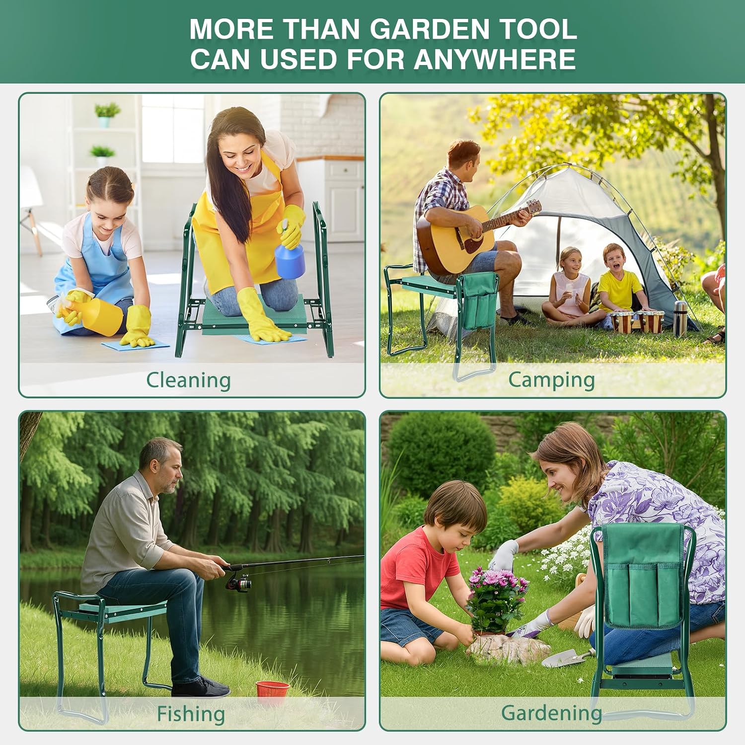 VINGLI 24in Foldable Garden Kneeler and Seat with Tool Pouch, 2-in-1 Function Portable Thicken Soft Kneeling Pad Garden