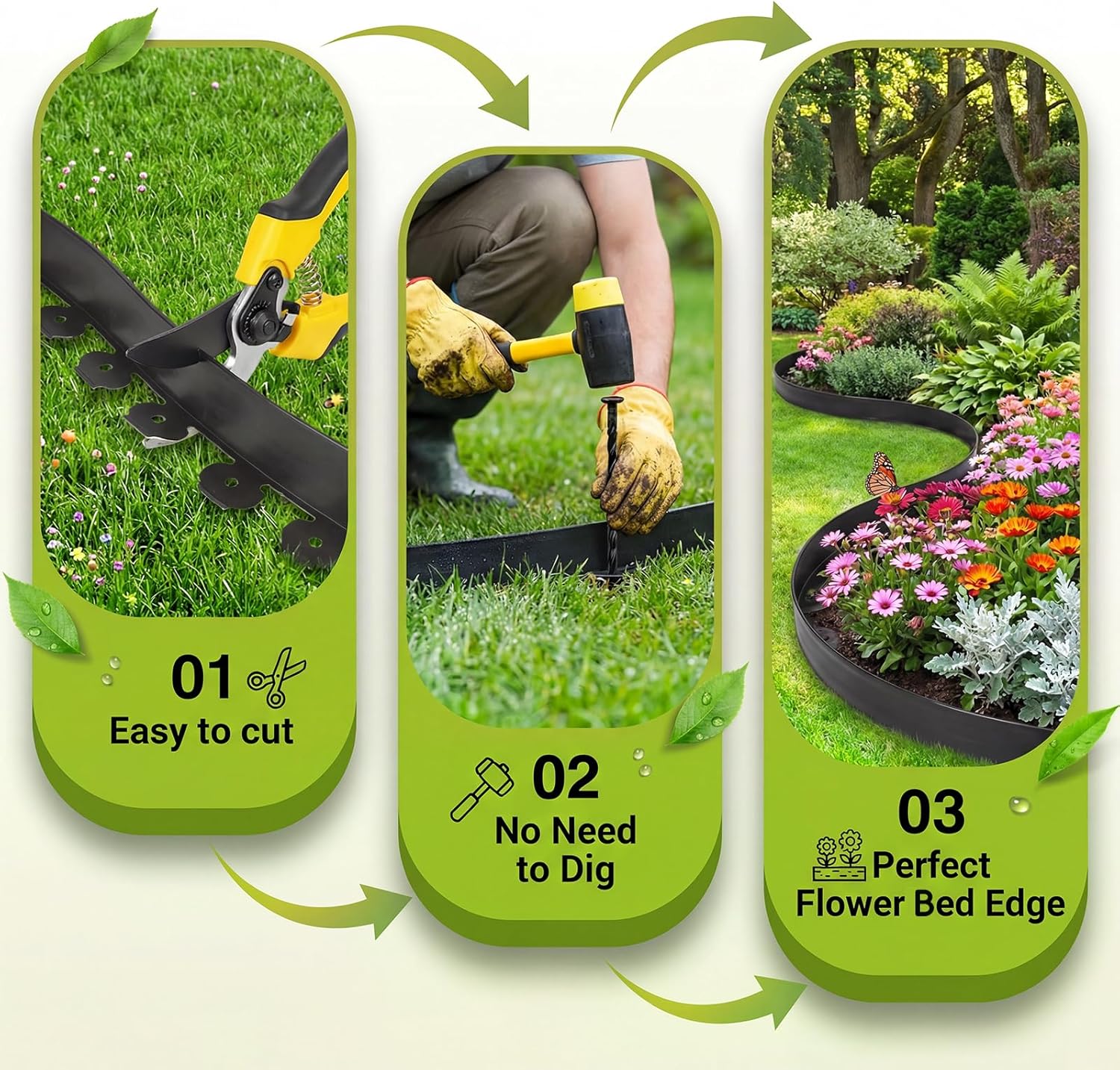 Landscape Edging, 2" x 120' Garden Edging Border, Plastic Garden Edging with 140 Pcs Spikes, No Dig Landscape Edging