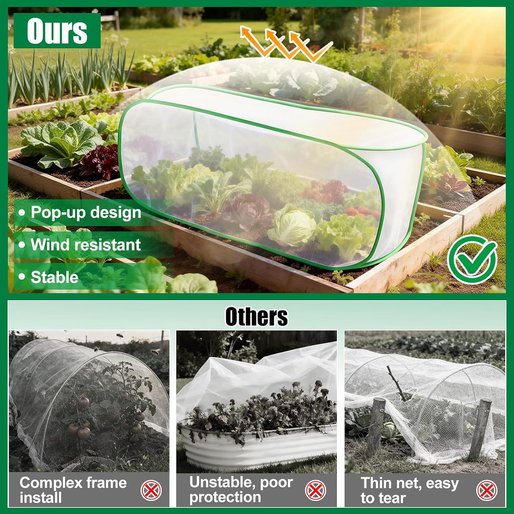 2 Pack Garden Netting Covers, 3.9X2FT Raised Bed Plant Netting, 10 Stakes | Garden Raised Bed Cover, Plant Netting