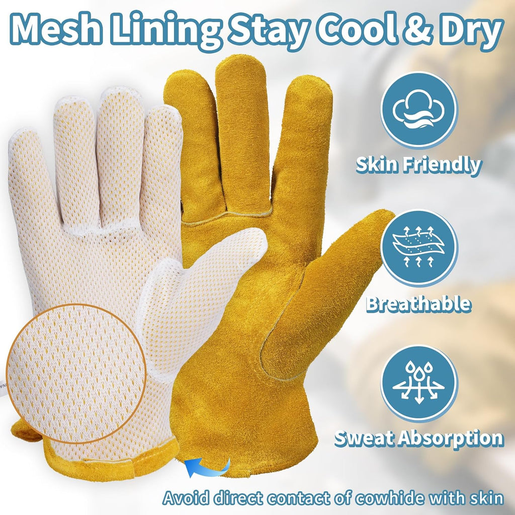 Leather Gardening Gloves for Men Women: Thorn Proof Cowhide Work Gloves | Garden Gloves for Yard Work, Reinforced Palm