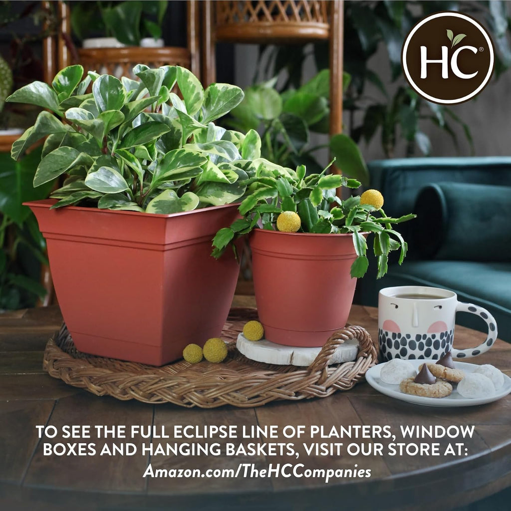 The HC Companies Eclipse Round Planter with Saucer - Outdoor & Indoor Plant Pot with Drainage Holes - Lightweight