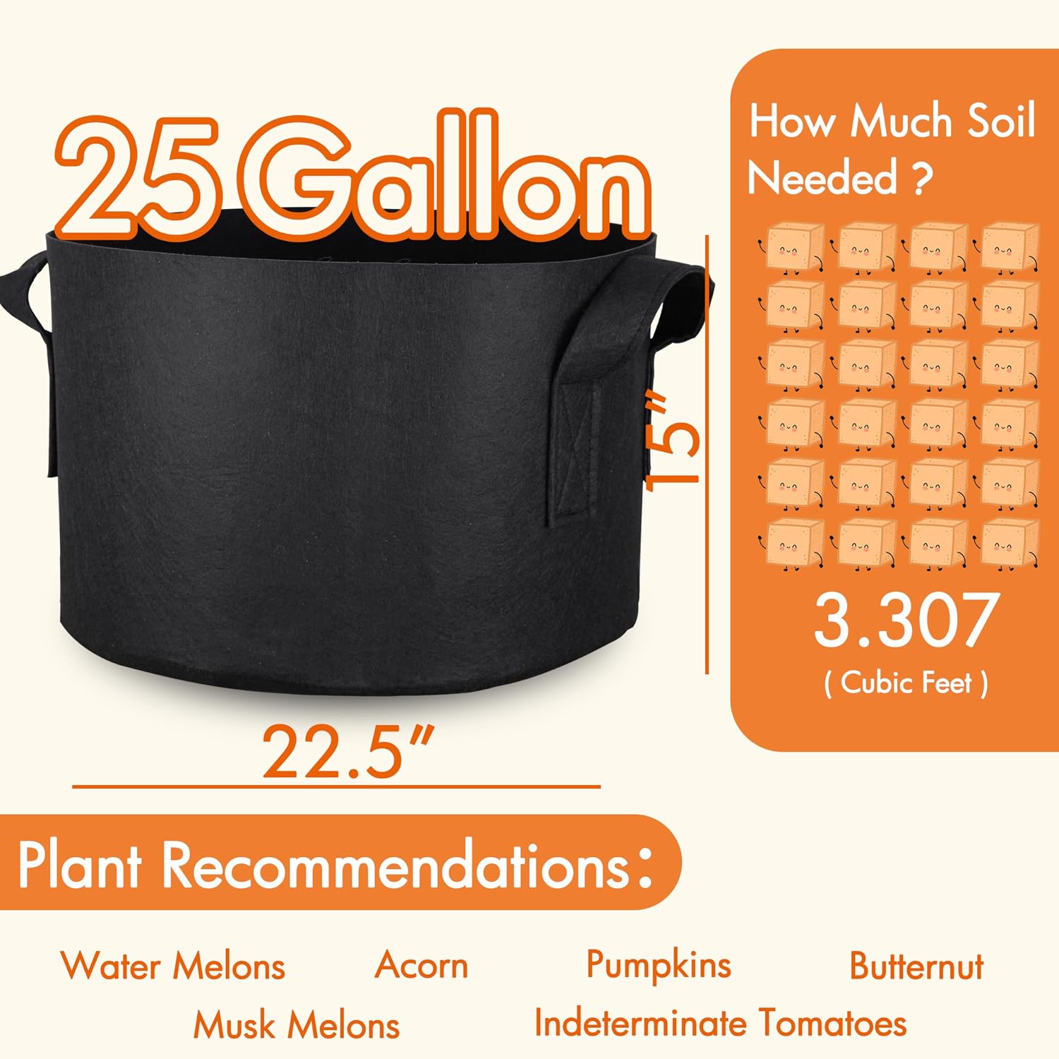 Gardzen 6-Pack 25 Gallon Grow Bags, Aeration Fabric Pots with Handles, Heavy Duty Cloth Pots for Plants | Excellent