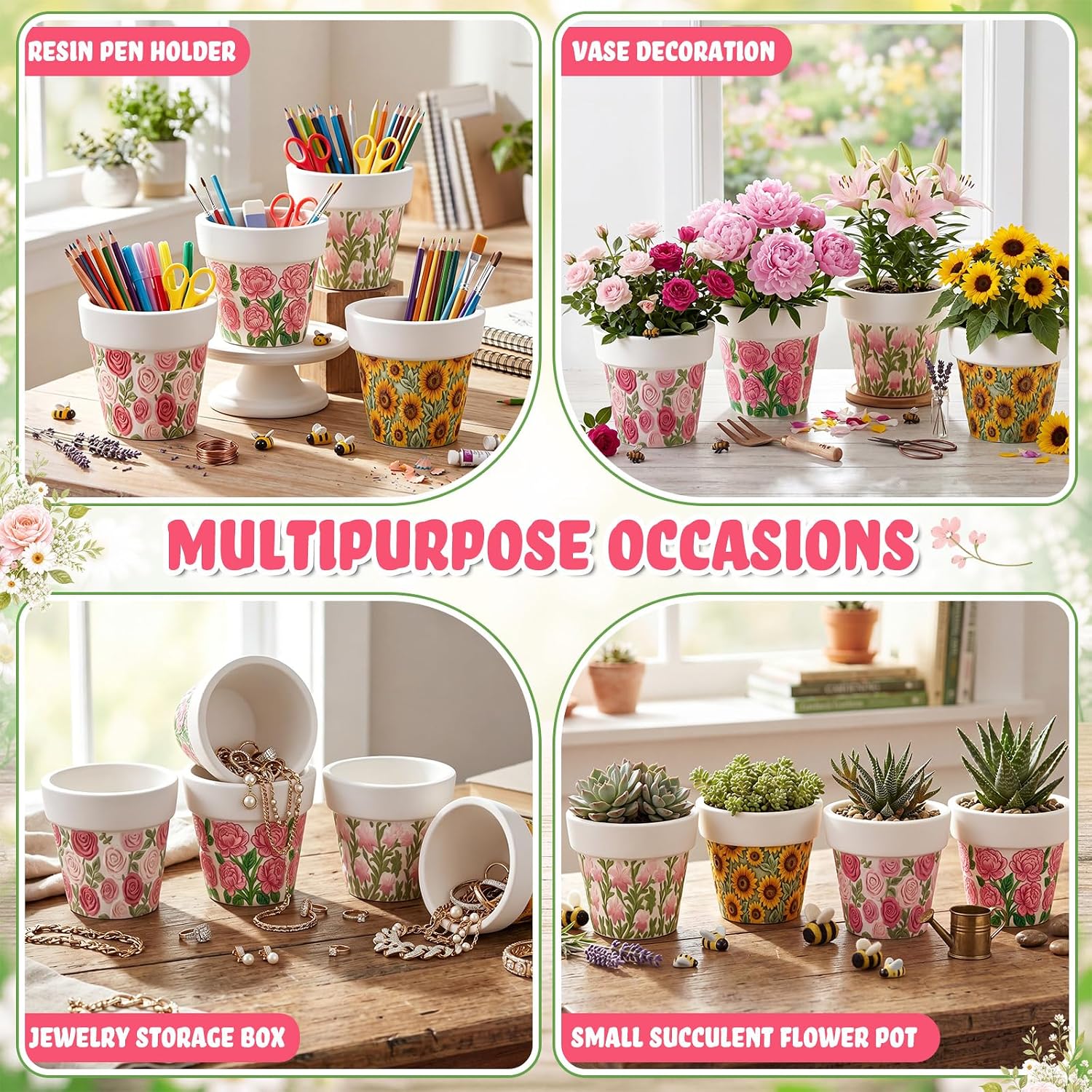 Zubebe 16 Pcs Paint Your Own Ceramic Pots Bulk Unfinished Succulent Pots Craft Kit with Drainage Hole Mini Paintable