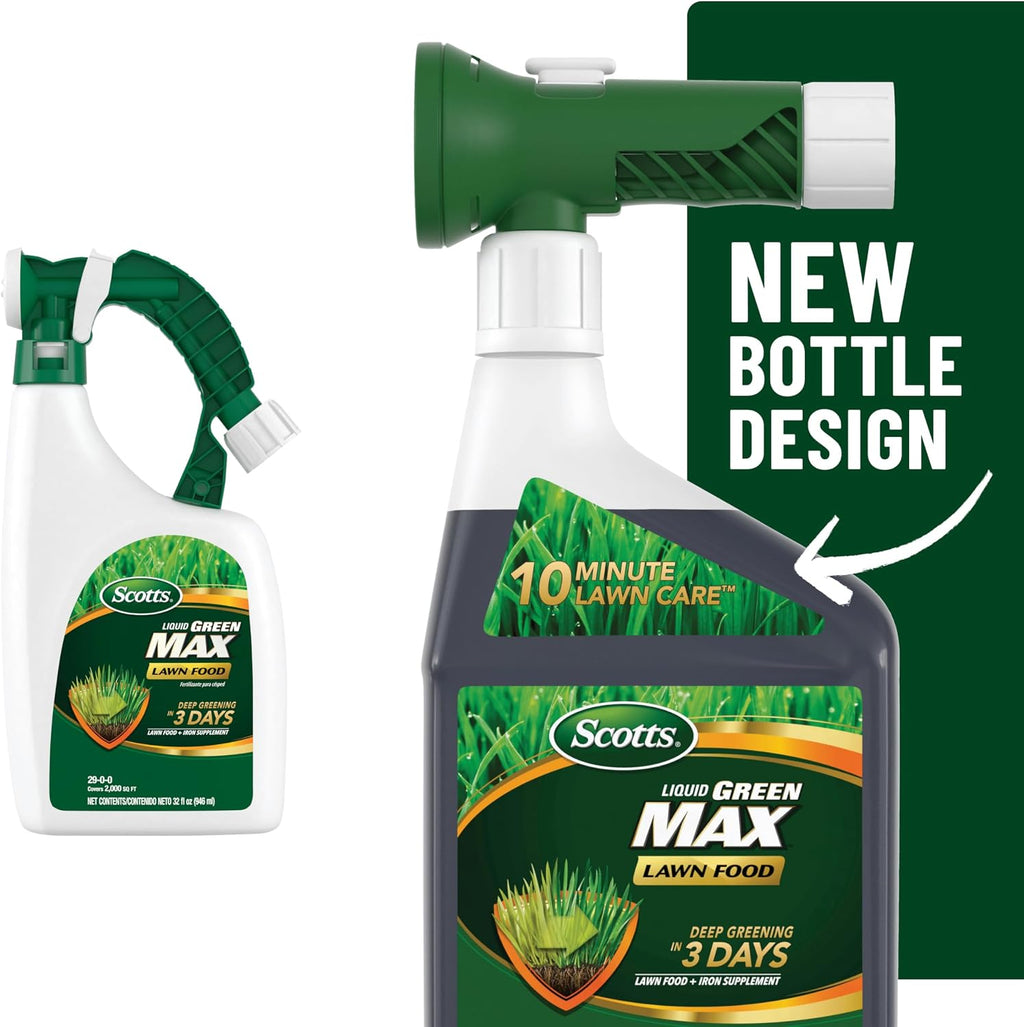Scotts Liquid Green Max Lawn Food, 32 fl. oz. | Liquid Lawn Fertilizer and Iron Supplement, For Any Grass Type, 29-0-0