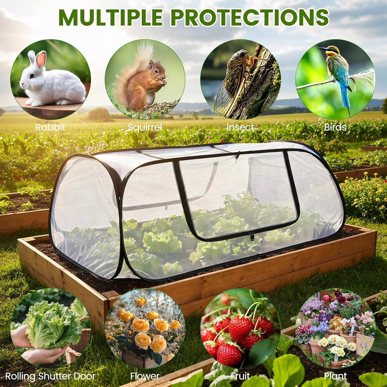 Garden Plant Cover for Raised Beds, 45''x19.6''x17.7'' Garden Row Plants Cover with Storage Bag, Stakes for Protecting
