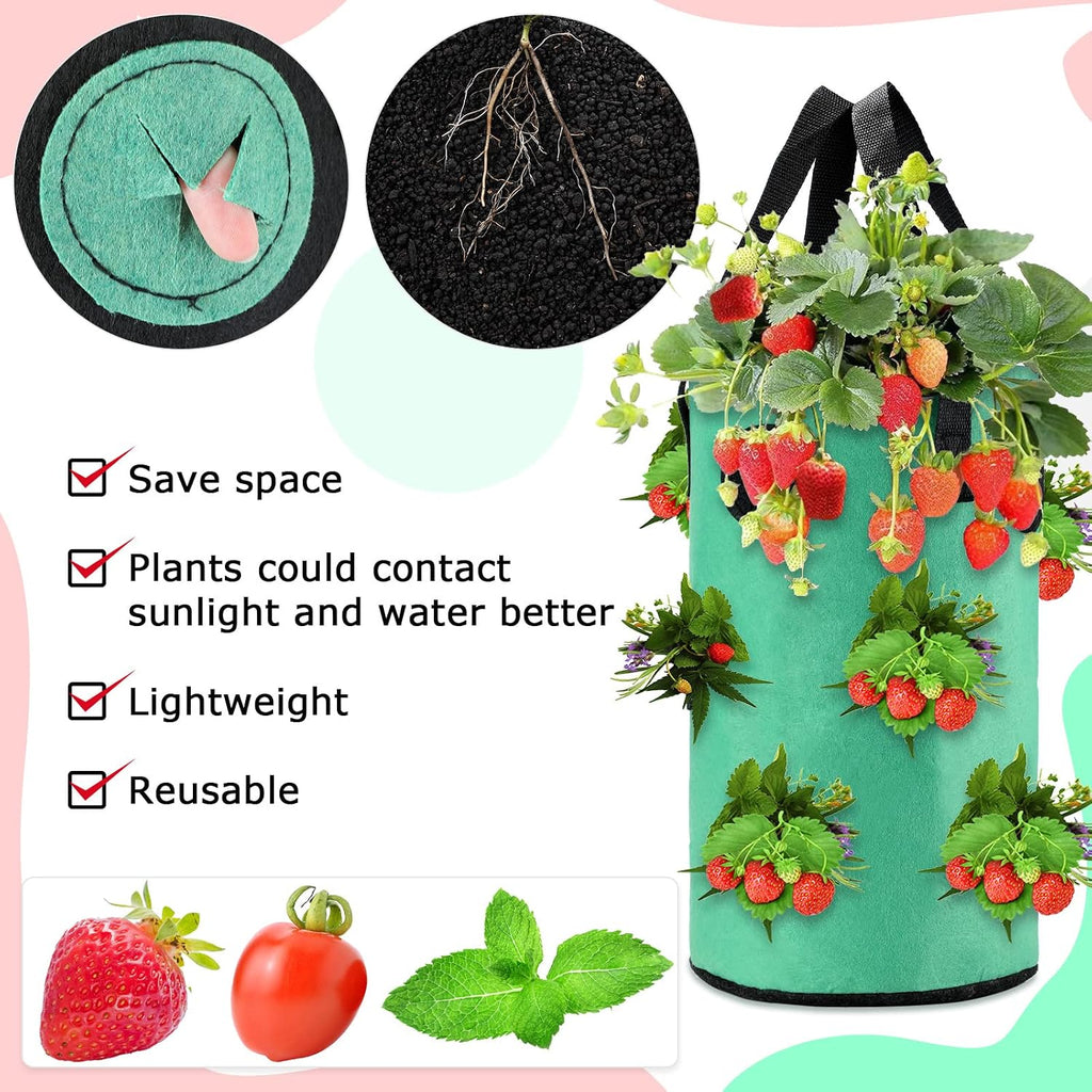 Boao 6 Pieces 3 Gallon Tomato and Herb Planter Hanging Aeration Fabric Strawberry Grow Bags Hanging Strawberry Planter