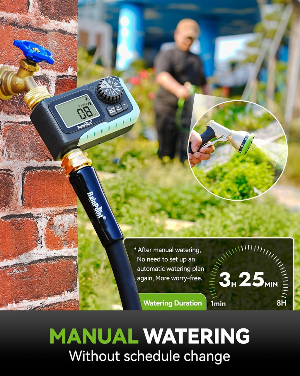 RAINPOINT Sprinkler Timer, 100% Metal Pipe Water Timer for Garden Hose, Programmable Hose Controller for Watering