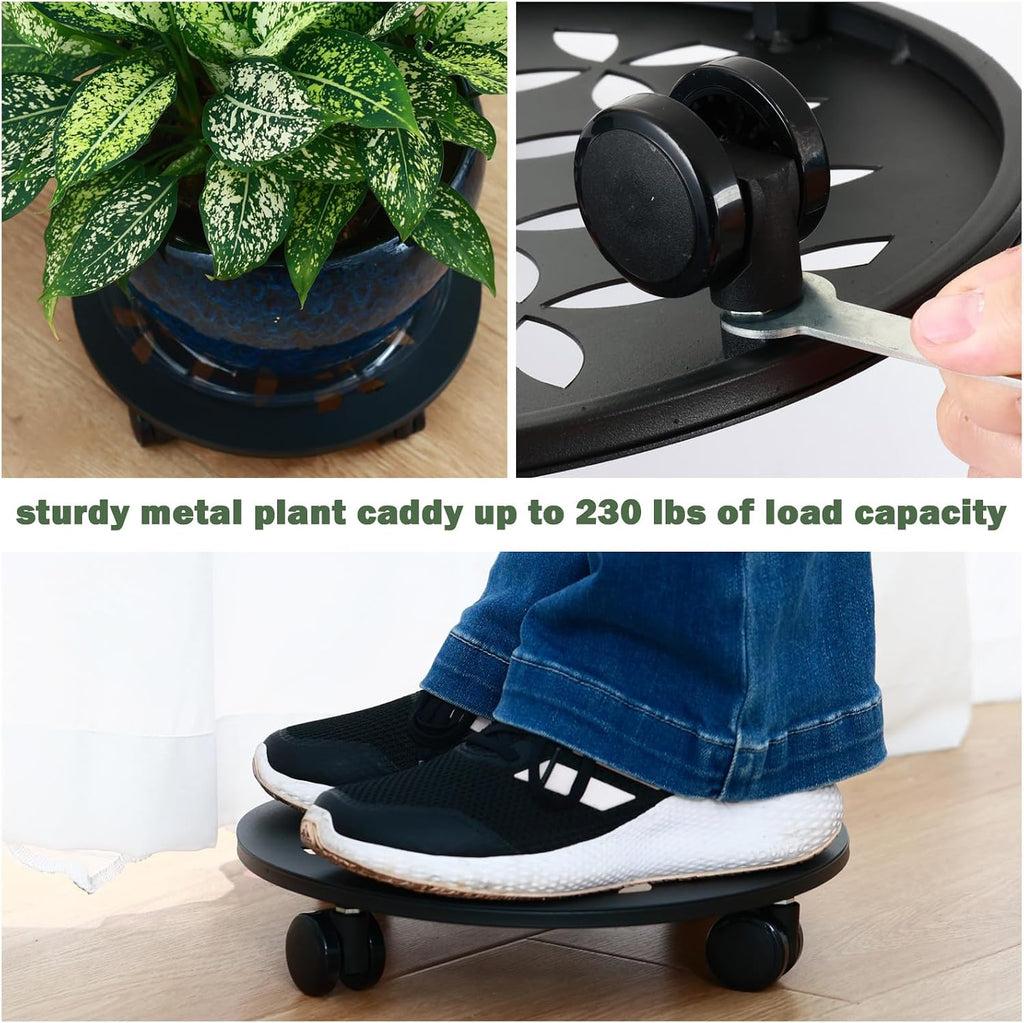 3 Packs 13.5" Large Metal Plant Caddy with Wheels Heavy-duty Plant Dolly Pot Mover Rollers Rolling Plant Stands Indoor