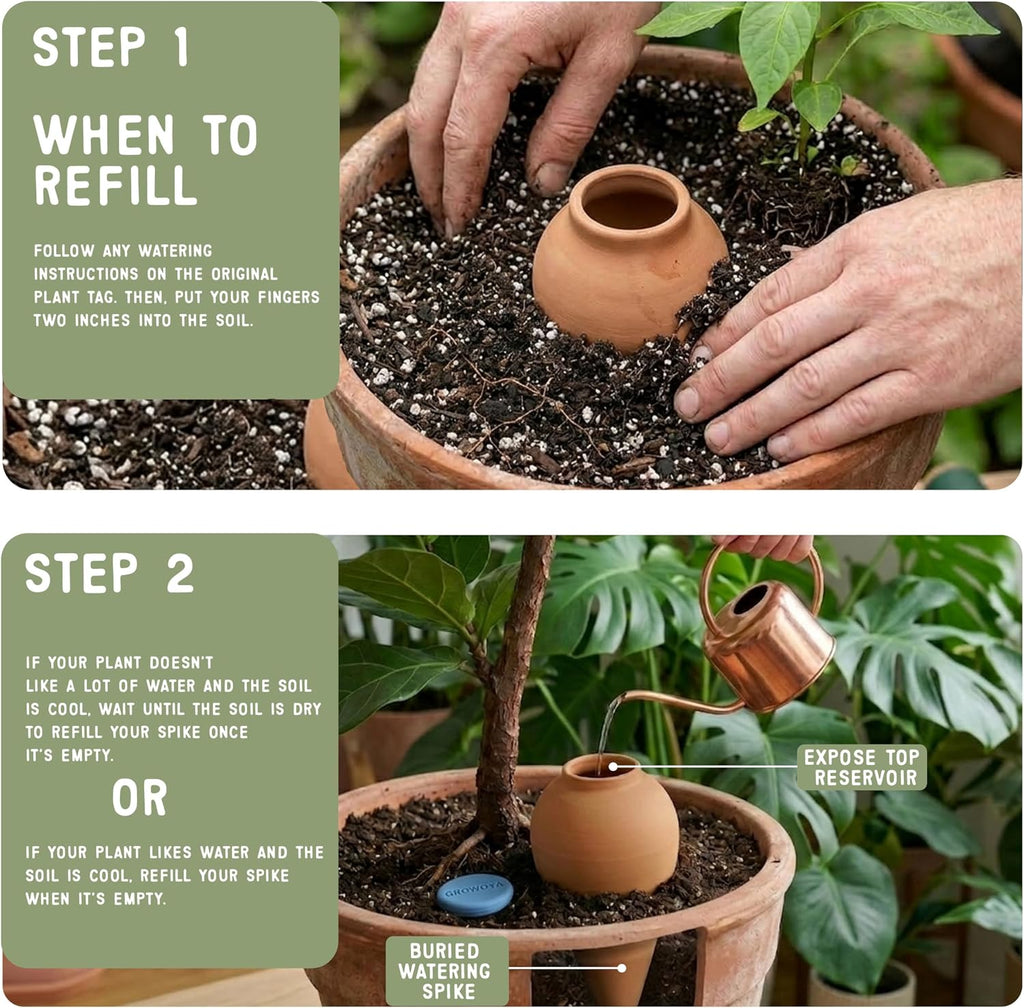 2-Pack 16 oz Terracotta Pot | Self Watering Spikes for Indoor Plant Pots | Plant Watering Devices with Slow-Release