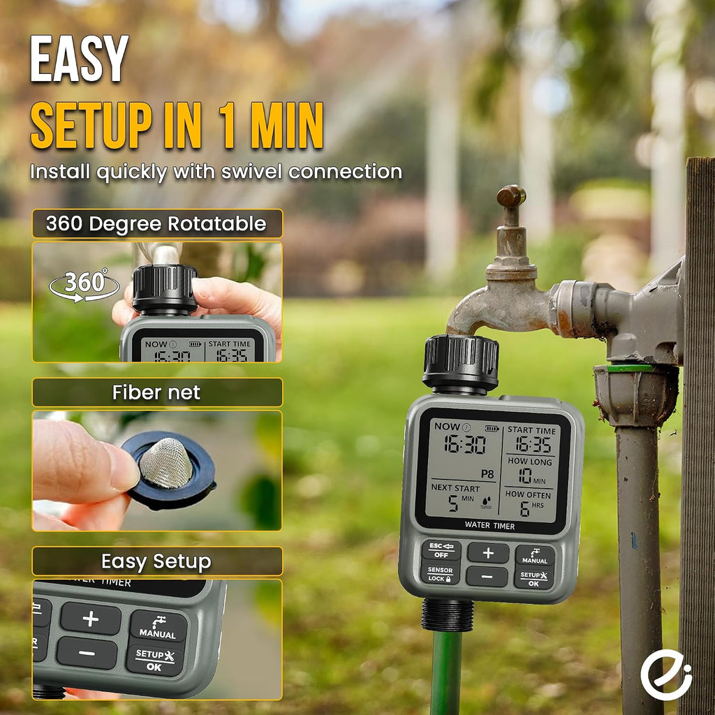 Egardenkart, Sprinkler Timer Outdoor - Water Timer for Garden Hose with Automatic, Manual, Rain Delay Mode | Large