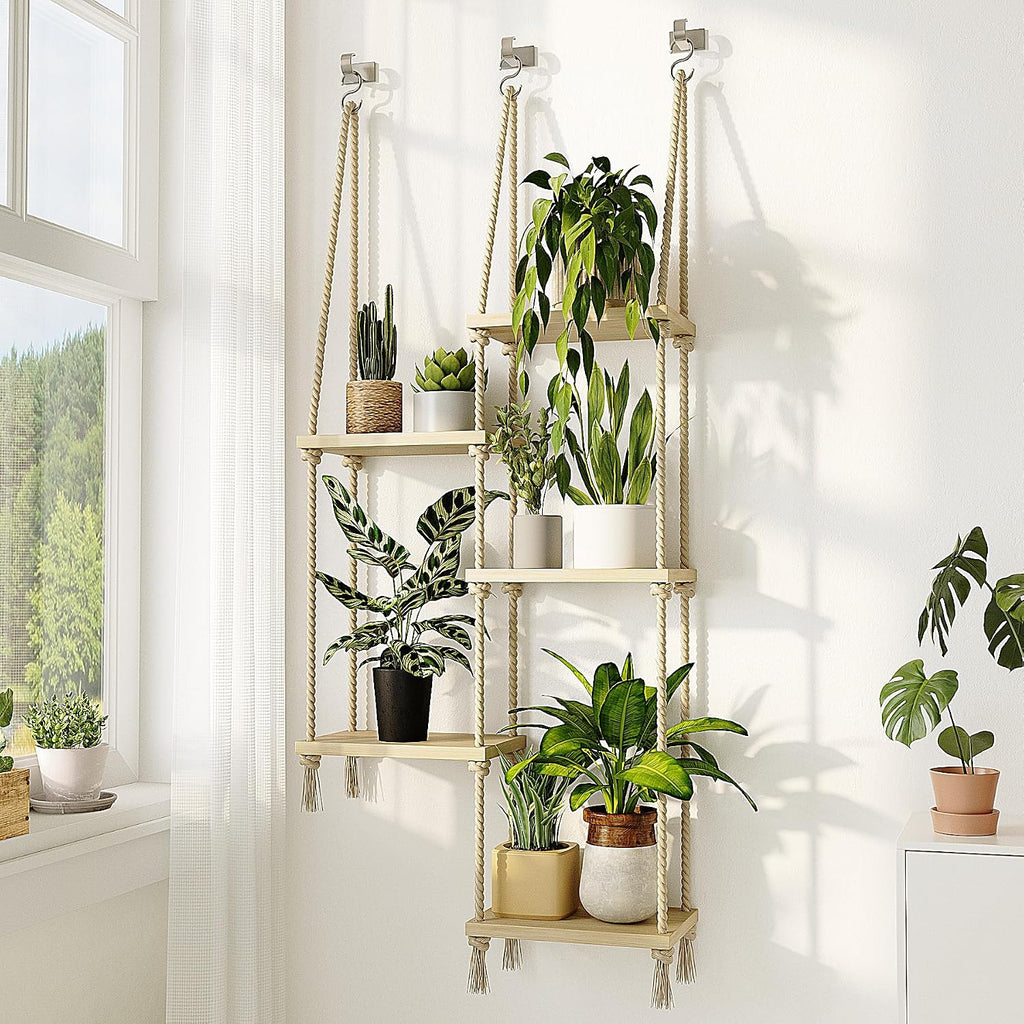 Bamworld Hanging Shelves Plant Hanger Indoor Window Plant Shelves | Wood Plant Wall Shelf Window Sill Plant Shelf