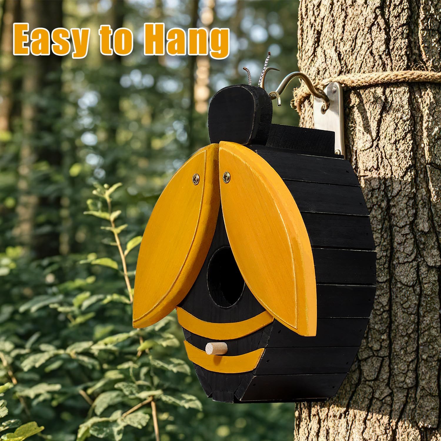 Bird Houses for Outside, Bee-Shaped Birdhouse Attracts Wild Birds (Bluebirds, Finches, Cardinals), Durable Wood Bird